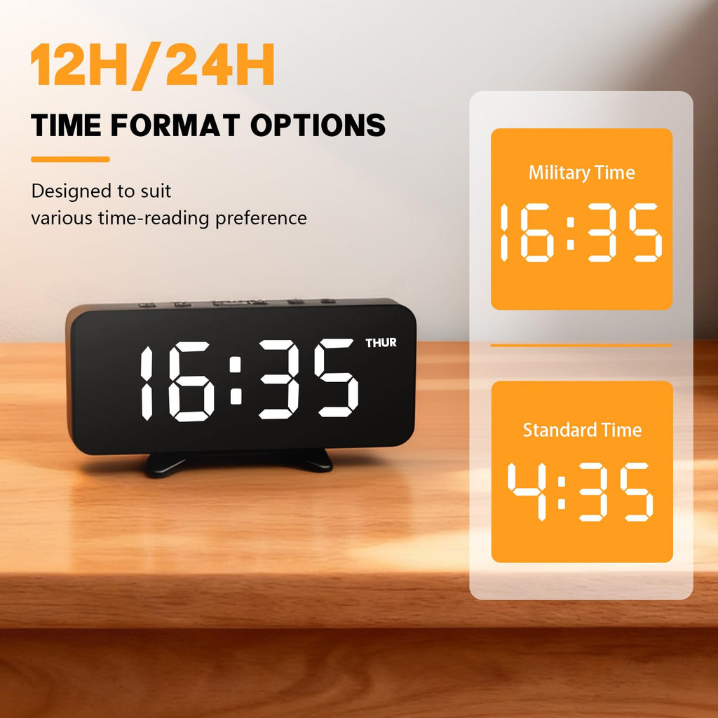 Digital Alarm Clock for Bedroom, Easy Setup Electronic Dual Alarm Clock with Large Numbers, Power-Off Memory Adjustable Brightness Bedside Clock with 5 Alarm Modes, 12/24H Display for Home, Office
