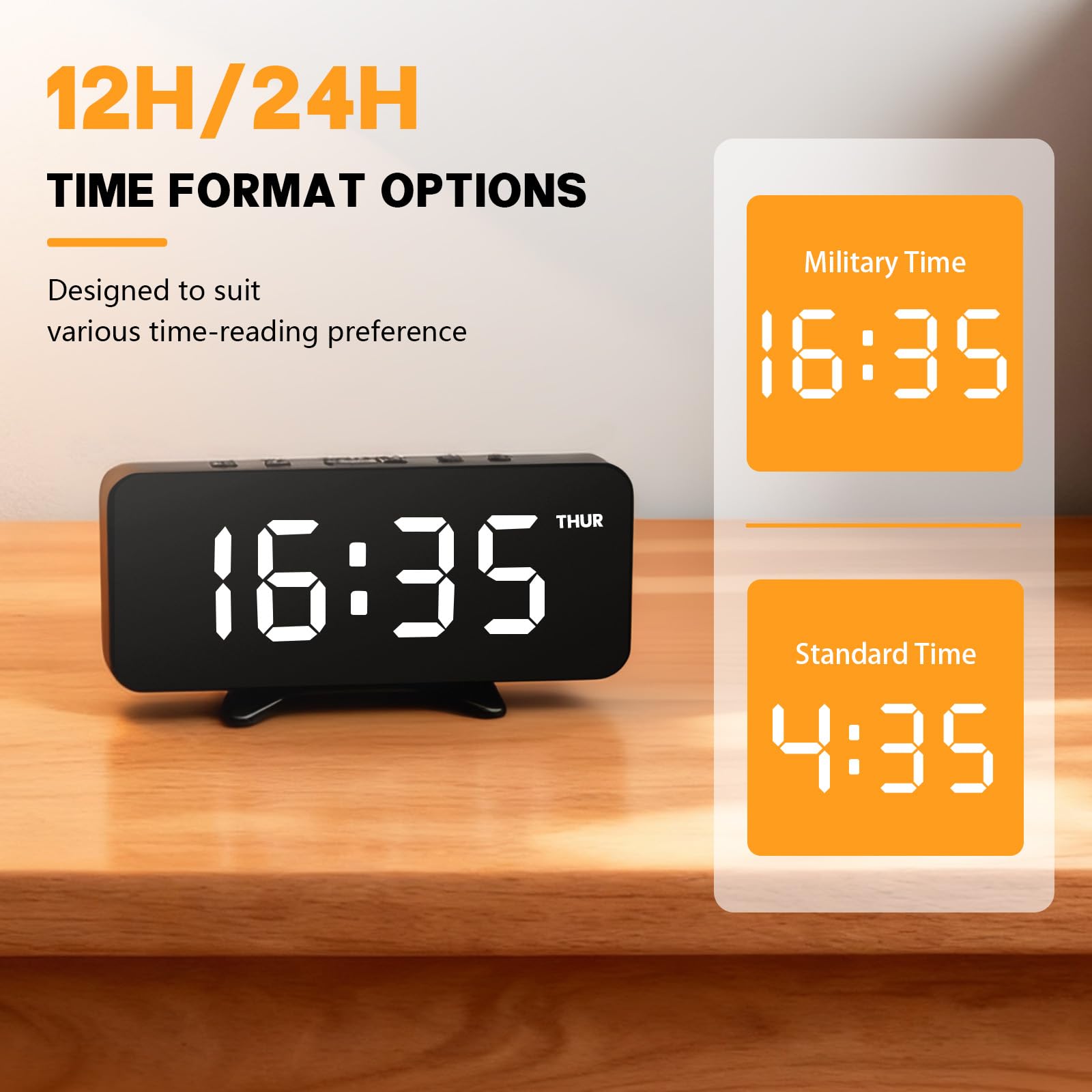 Digital Alarm Clock for Bedroom, Easy Setup Electronic Dual Alarm Clock with Large Numbers, Power-Off Memory Adjustable Brightness Bedside Clock with 5 Alarm Modes, 12/24H Display for Home, Office