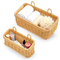 ZEAYEA Set of 2 Wall Hanging Basket, Small Hand-Woven Hanging Organizer Basket for Onion Garlic, Boho Plastic Fruit Storage Baskets with Hanger for Kitchen Bathroom Laundry Living Room Home Decor