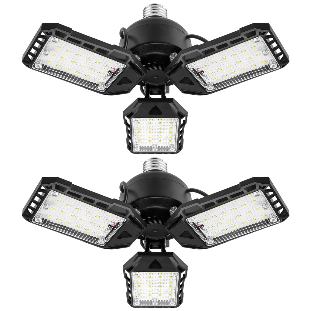 Aoretic LED Garage Lights Bulb-2 Pack Led Shop Light with 3 Deformable Panels, Basement Barn Light Garage Ceiling Lights, E26/E27 for Garage, Warehouse, Shop, Basement