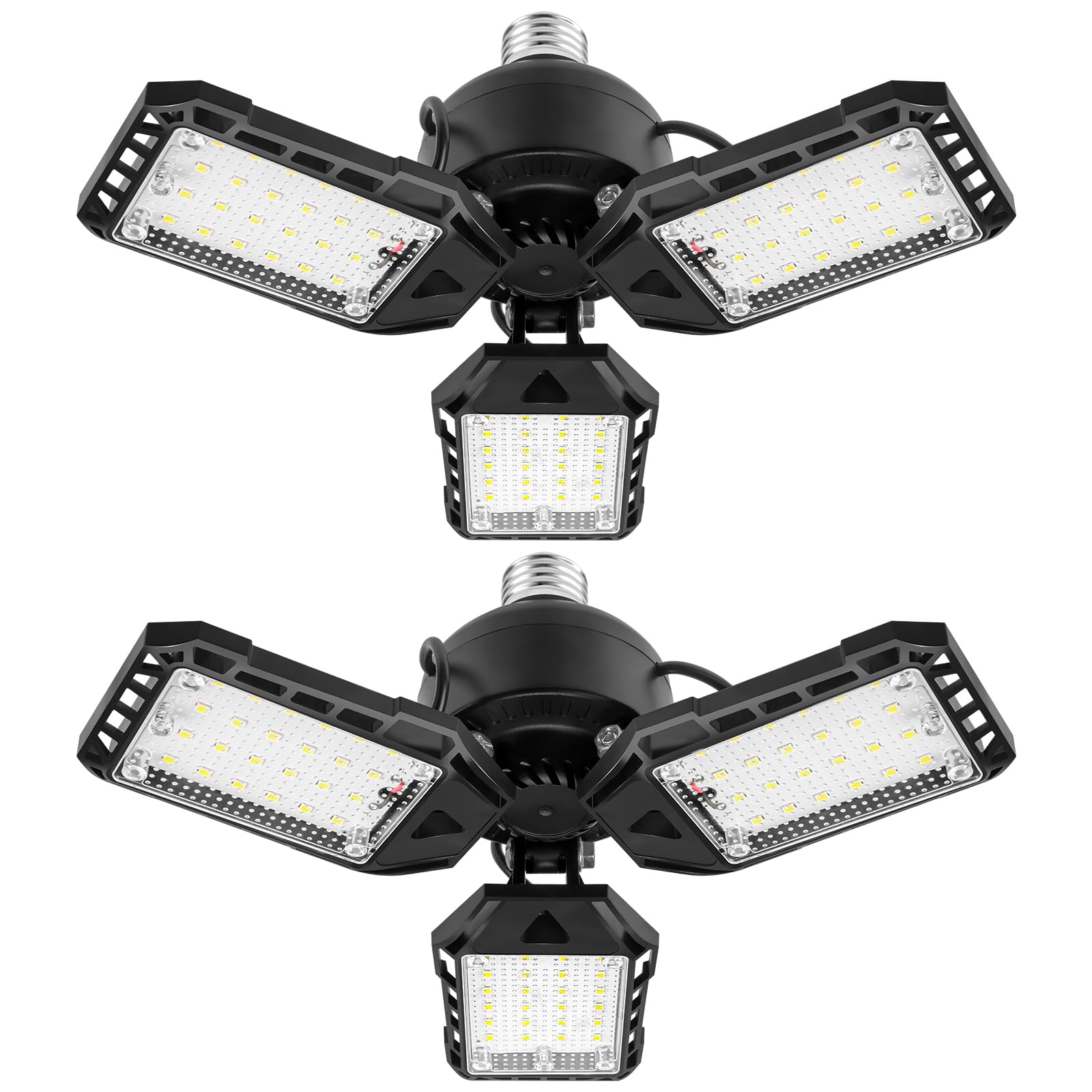 Aoretic LED Garage Lights Bulb-2 Pack Led Shop Light with 3 Deformable Panels, Basement Barn Light Garage Ceiling Lights, E26/E27 for Garage, Warehouse, Shop, Basement