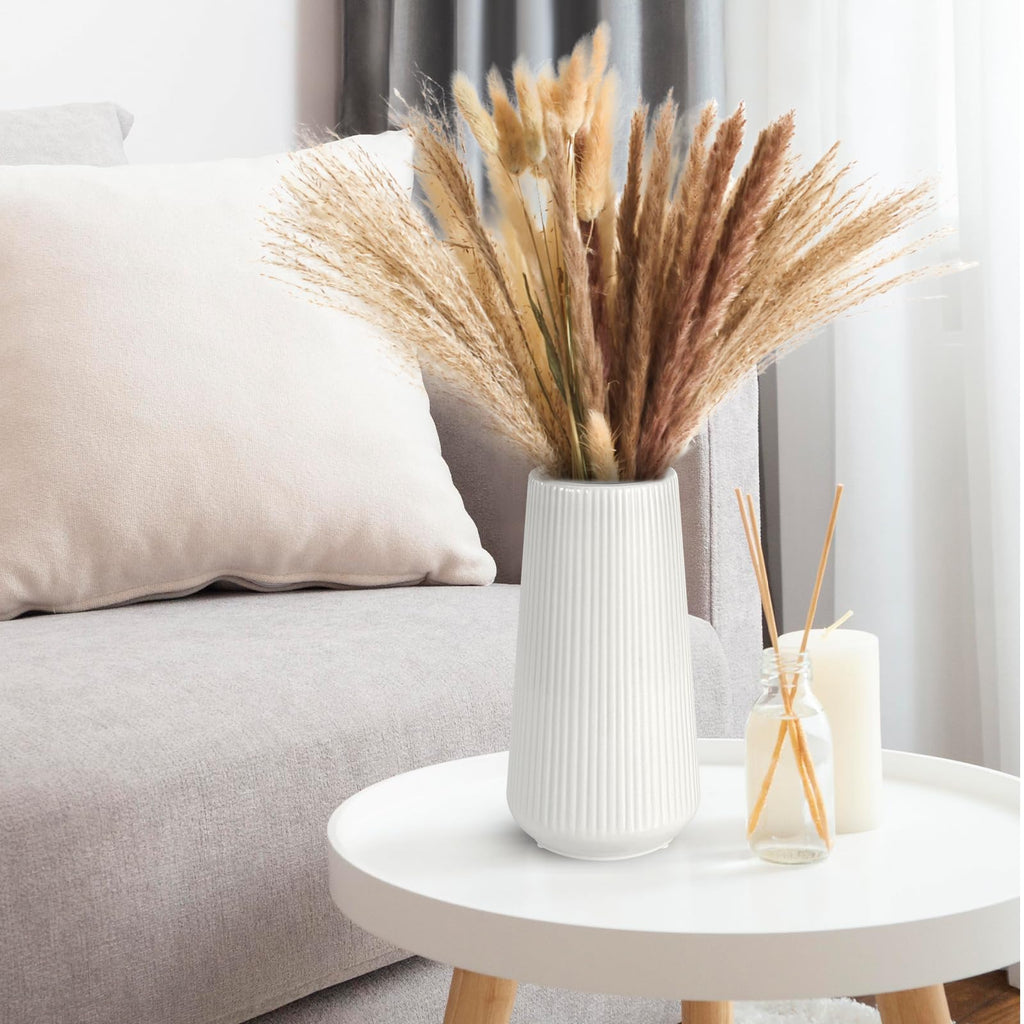 White Ceramic Vase, GUKJOB Flower Vase Ceramic Vase for Flowers, Decorative White Vase for Pampas Grass, Small Vase for Home Living Room Dining Table Farmhouse Office Decor (White)