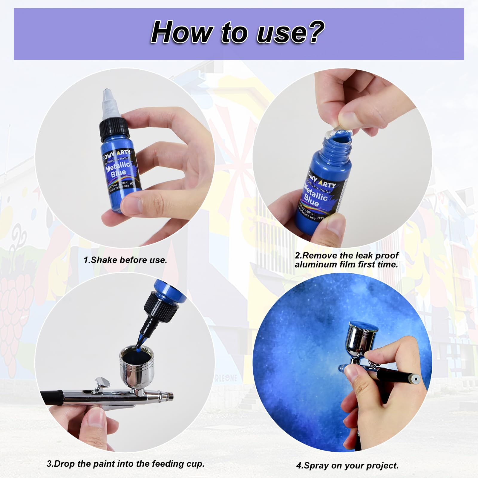 HOMY ARTY Airbrush Paint - 30 Colors with 3 Thinner, Ready to Spray Airbrush Paint Set, Water-Based Acrylic Airbrush Paints for Metal, Plastic Models, Canvas, Wood, 20ml/Bottle