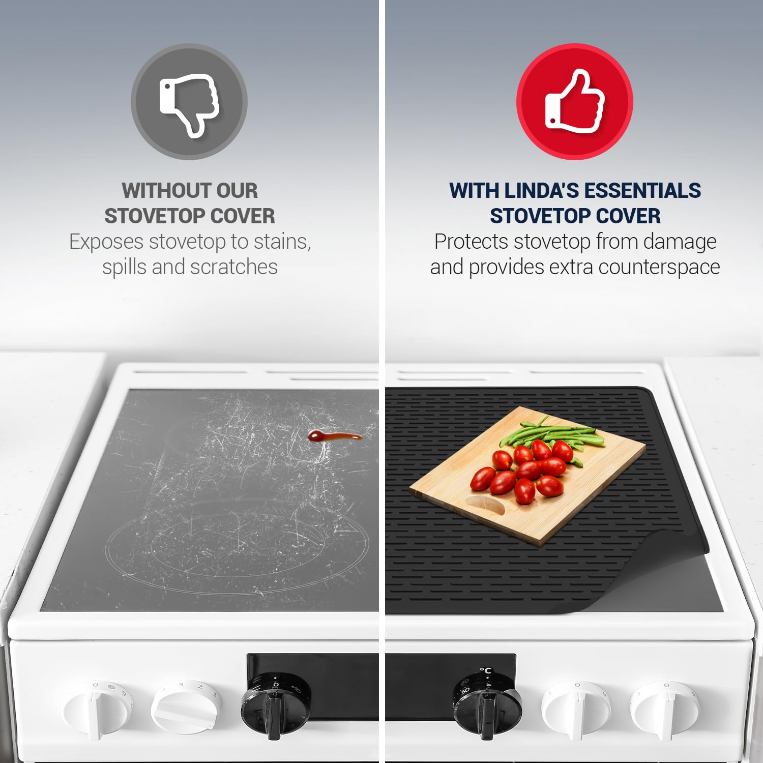 Thick Silicone Stove Top Covers for Electric Stove (28 x 20 Inch) - Silicone Mat for Glass Cooktop, Heat-Resistant Cover Protector, Electric Cooktop Mat with AntiSlip Backing Kitchen Accessory (Black)