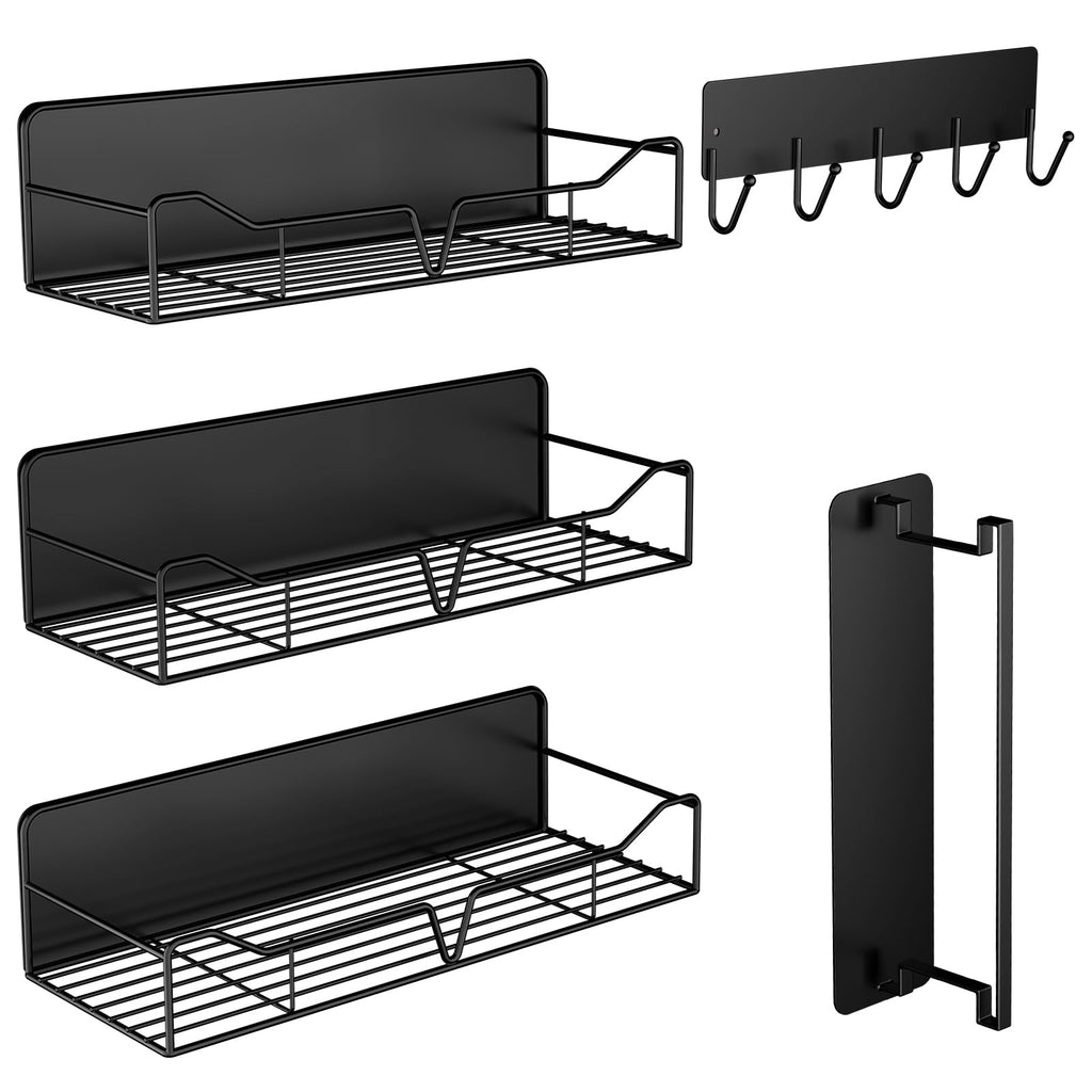 5 Pack Magnetic Spice Rack for Fridge, Magnetic Shelf for Kitchen Organizer No Drilling, Magnetic Shelves for Refrigerator Kitchen Storage and Organization (Black)