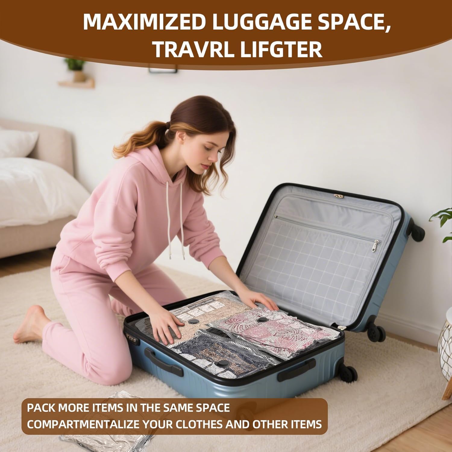 Travel Vacuum Storage Bags,9 Pack Carry-On Size for Luggage and Suitcase,Vacuum for Bags Storage,Space Saver for Clothes & Clothing - 80% Space Saver(No pump)