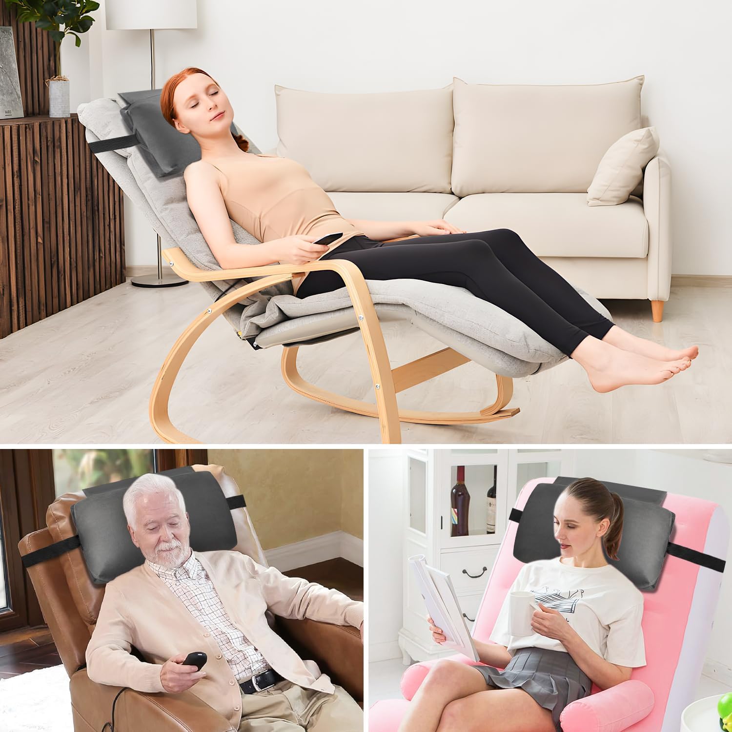 Head Recliner Pillow Adjustable Shredded Memory Foam Headrest Pillow for Recliners,Non-Slip Velvet Cushion Support Pillow for Travel Home Recliner Sofa Armchair with Zipper Cover