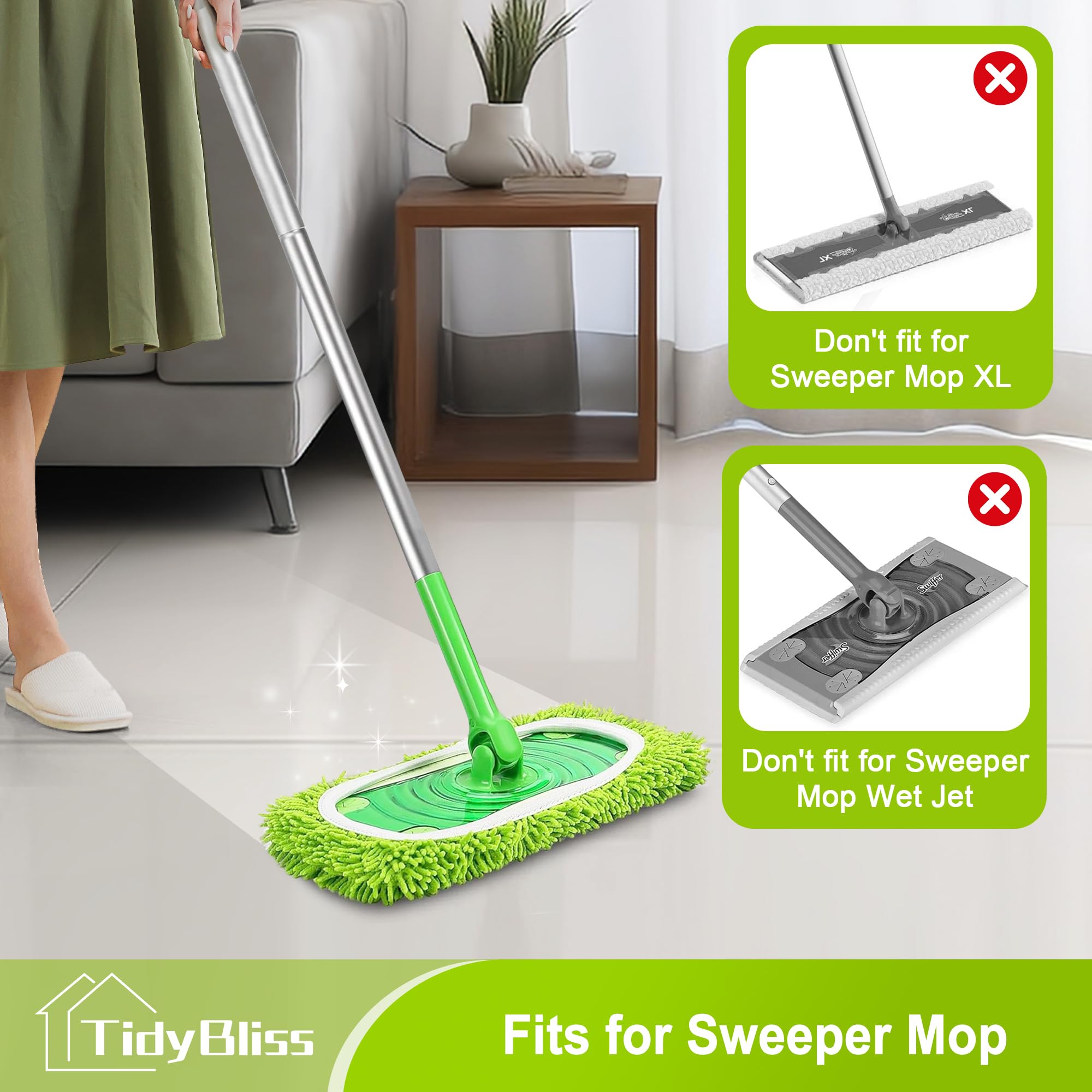 TidyBliss Reusable Microfiber Mop Pads 4 Pack Dry Sweeping Cloths & Wet Mopping Cloths Compatible with Swiiffer Sweeper