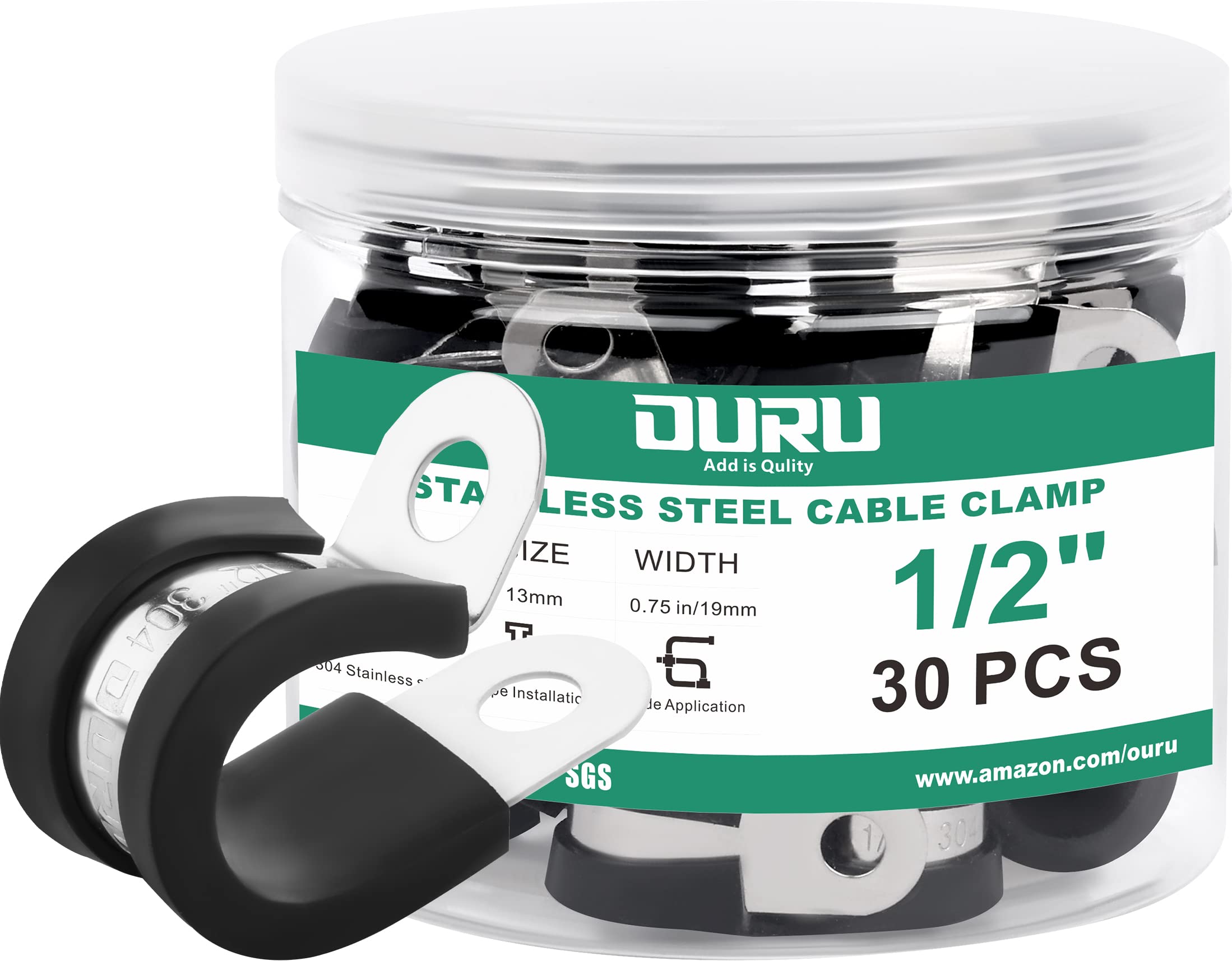 OURU 30pcs 1/2 Inch Stainless Steel Cable Clamps,Rubber Coated Cushioned Insulated Cable Clamp,Automotive Cable Wire Clamps,Pipe Clamps,Metal Clamp for Tube,Lines,Wire Cord Installation(Black,13mm)