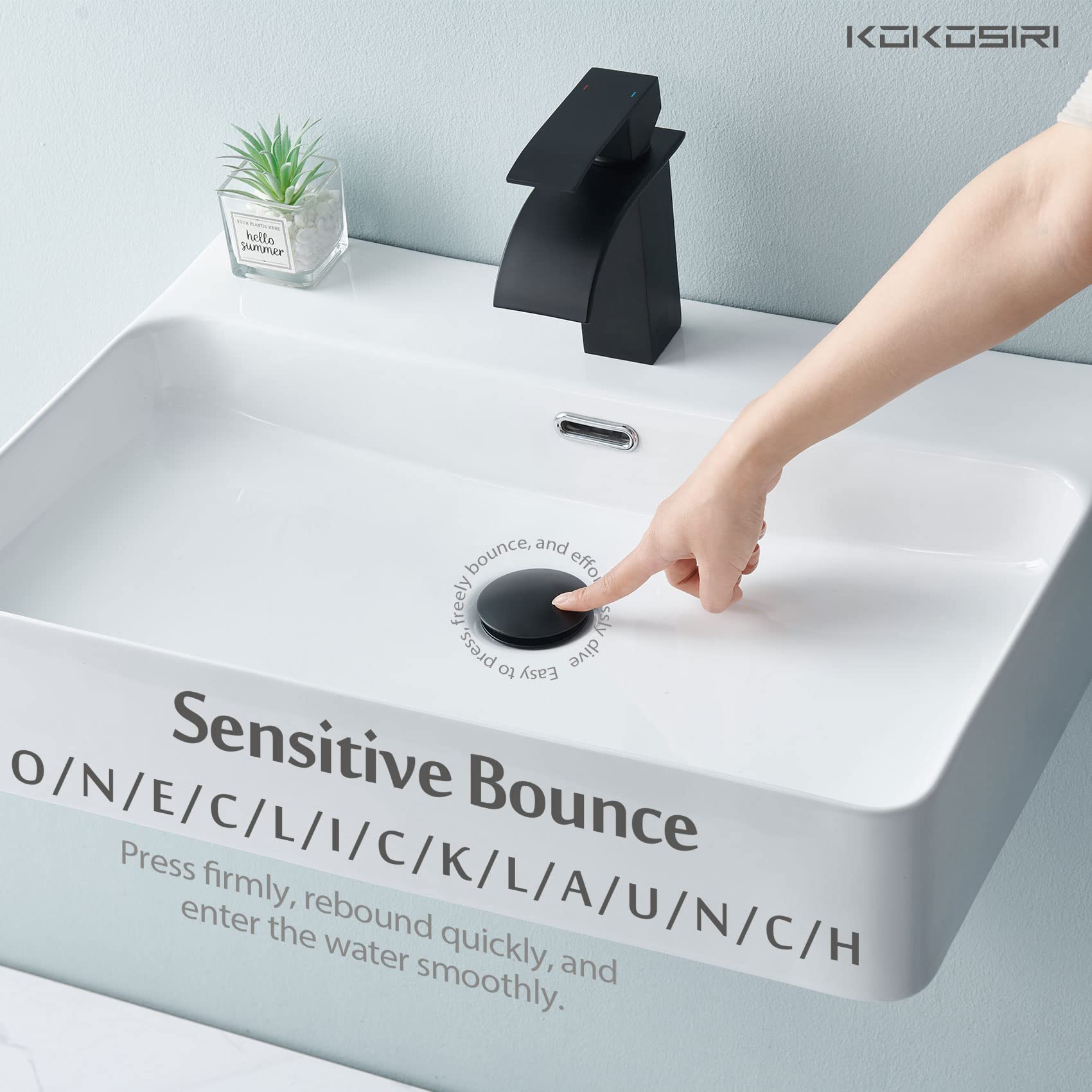 KOKOSIRI Pop Up Sink Drain with Strainer Basket, Matte Black Bathroom Sink Drain with Detachable Hair Catcher Anti Clogging for Vanity Vessel Sink Without Overflow, C1002BK
