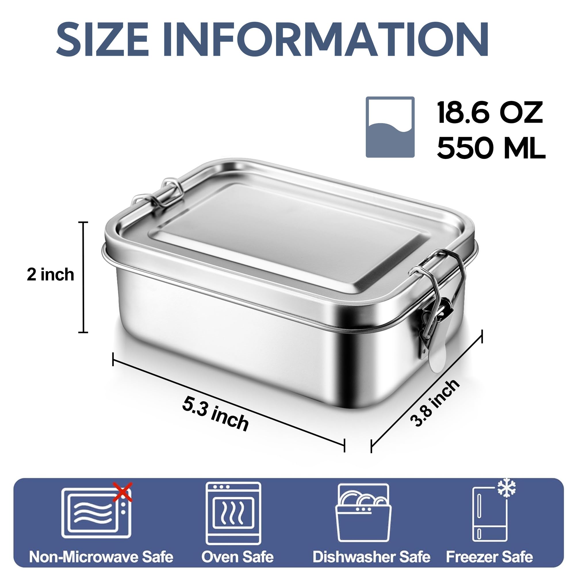 E-far 4 Pieces Stainless Steel Bento Box, Mini 550ml Metal Lunch Box, 18.6oz Leak-Proof Food Snack Container with Lids, Reusable Meal Storage for Camping Picnic Travel Work