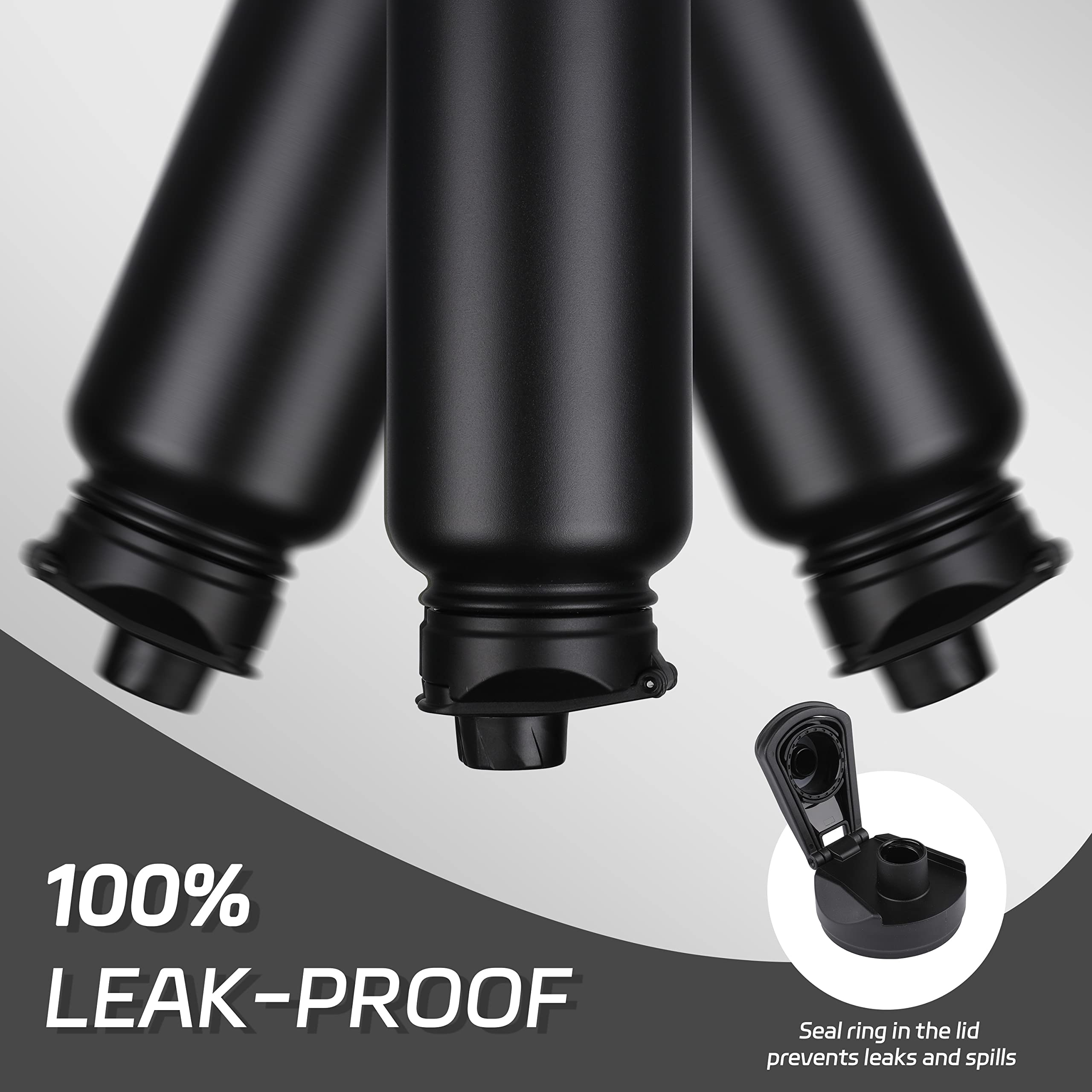 HASLE OUTFITTERS 40oz Stainless Steel Water Bottle, Vacuum Insulated Double Walled Leak Proof Sports Water Bottle with 2 Lids (Straw and Spout Lid) Thermo Mug Keep Cold and Hot(Black,1)