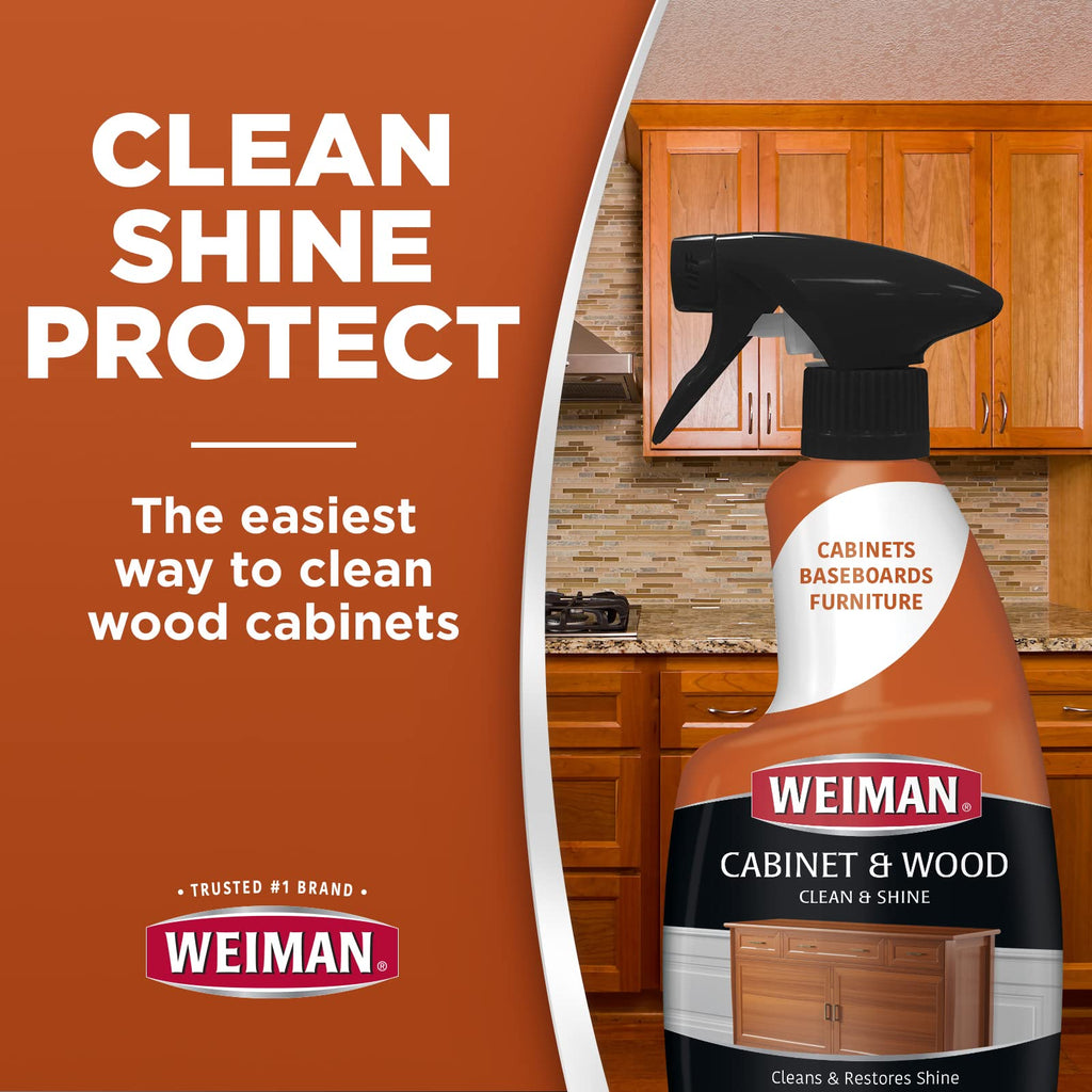 Weiman Cabinet & Wood Clean & Shine Clean and Protect Spray - For Wood Cabinets, Furniture, Tables, Baseboards, Armoires, Trim and more! 16 oz, 2 PACK w/MicroFiber Towel