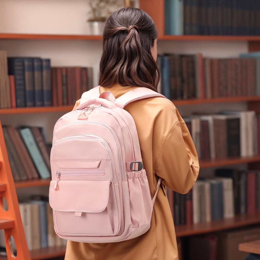 SUIKIHUM Aesthetic Daypack Backpack, Water-Resistant 15.6" Laptop Backpack for Women and Men, Featuring Touch-Fastener and Anti-Theft Pockets (Pink)