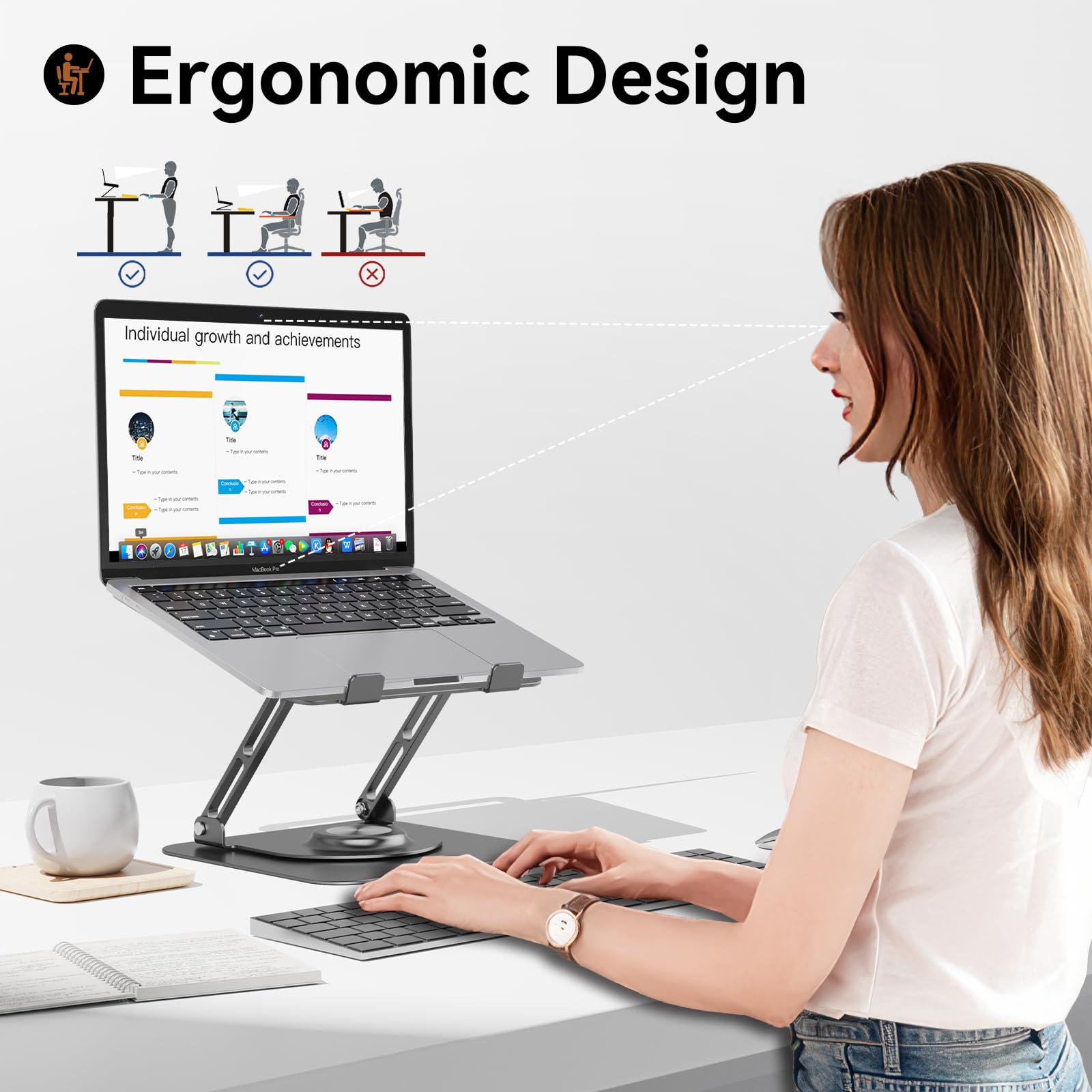 Laptop Stand for Desk, Adjustable Computer Stand with 360° Rotating Base, Ergonomic Laptop Riser for Collaborative Work, Foldable & Portable Laptop Stand, fits for All 10-16" Laptops (Gray)