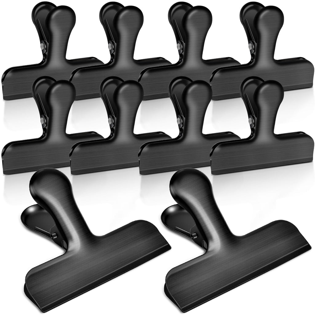 MAGXCENE Bag Clips, 10 Pack Stainless Steel Chip Clip for Food Storage, Food Clips Heavy Duty Clamp Clip Snack Clip for Office Kitchen Home, Black