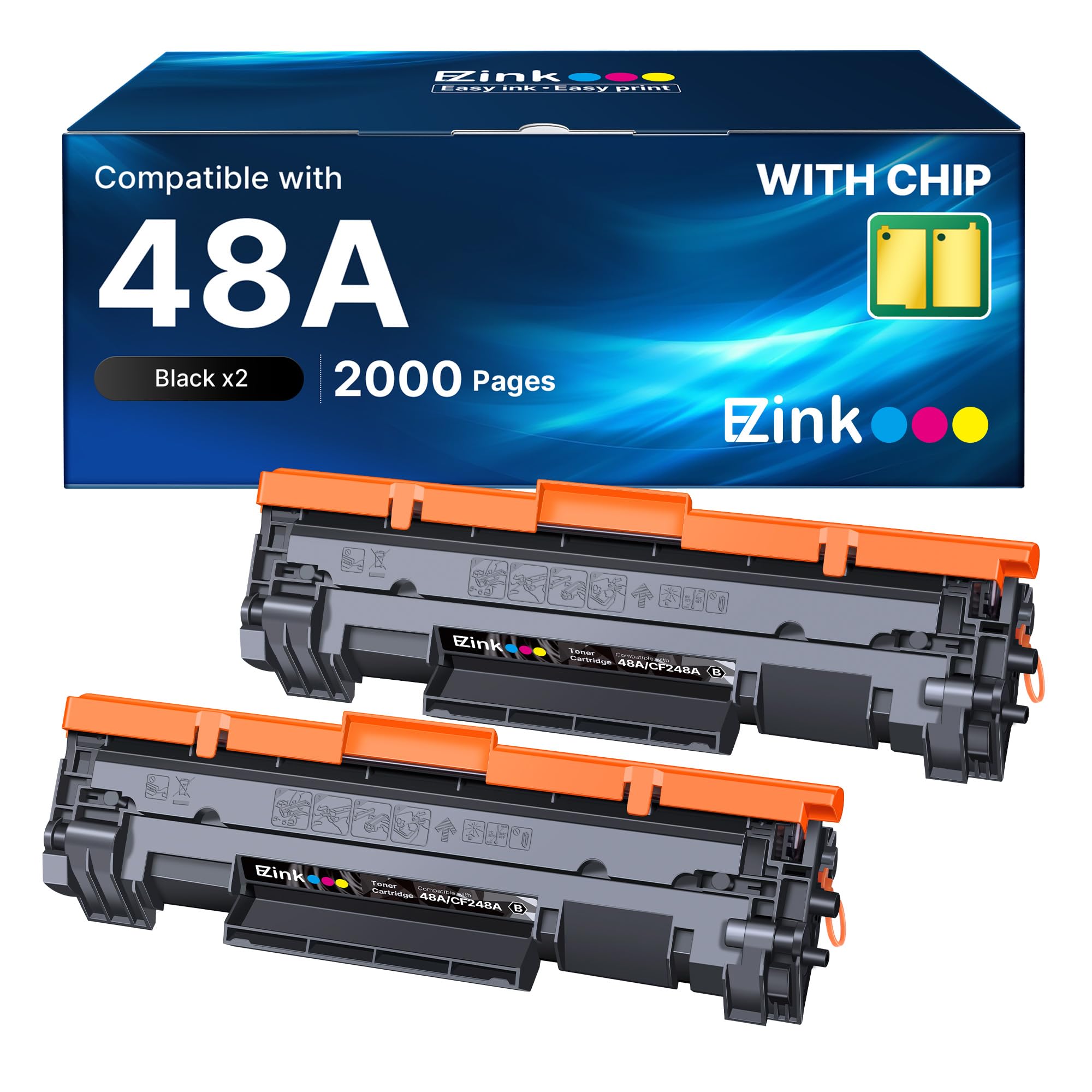 (Newest Chip) 48A Toner Cartridges CF248A 2 Pack Compatible Replacement for HP 48A CF248A M15w Toner for HP Color LaserJet Pro MFP M28a M28w M29a M29w M30w M31w Printer High Capacity Black