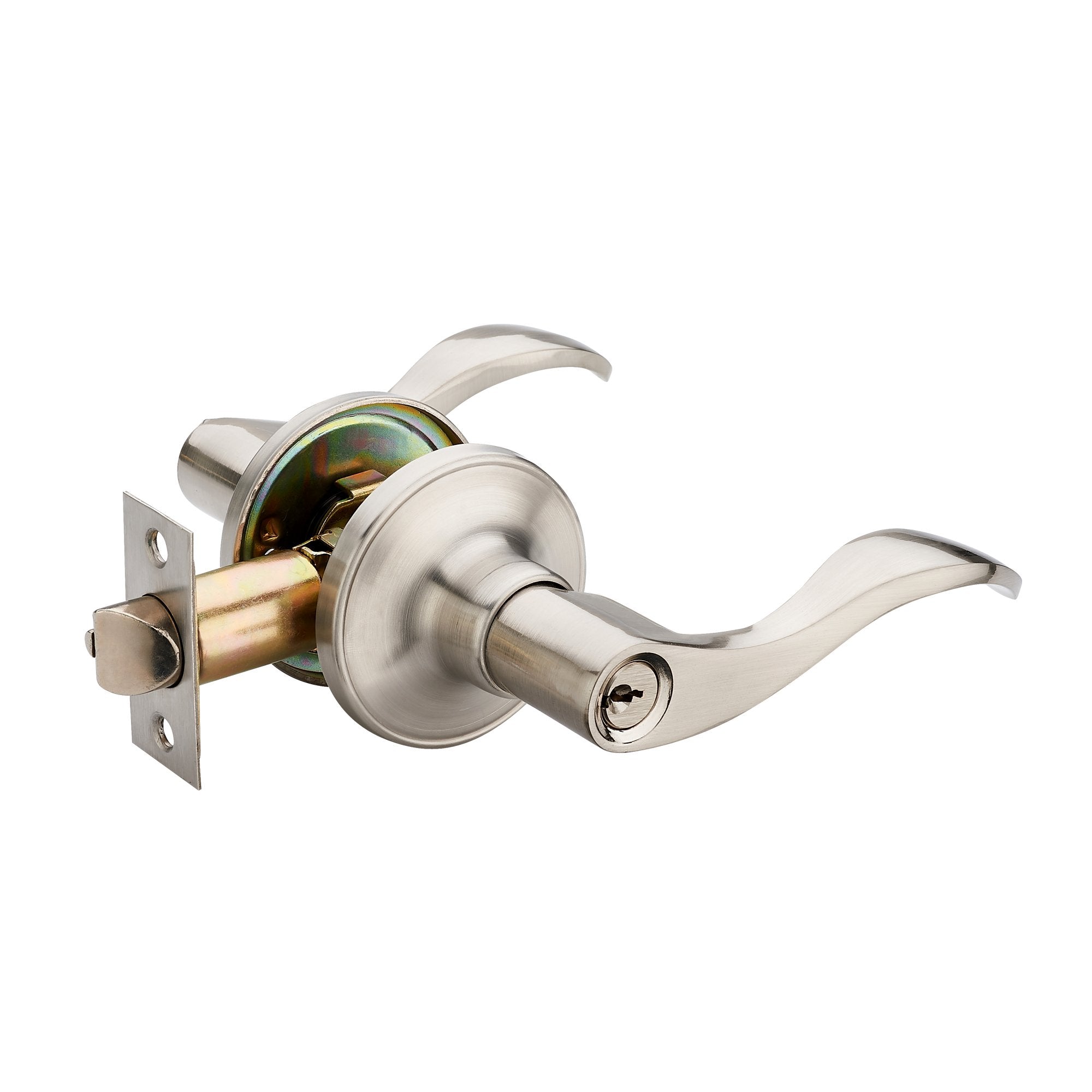 1 Pack of HENYIN Wave Lever Keyed Entry Door Lock/Door Knob Hardware Handle and Closet Lockset, Silver Color, with Key,Right Hand(805SN-R)