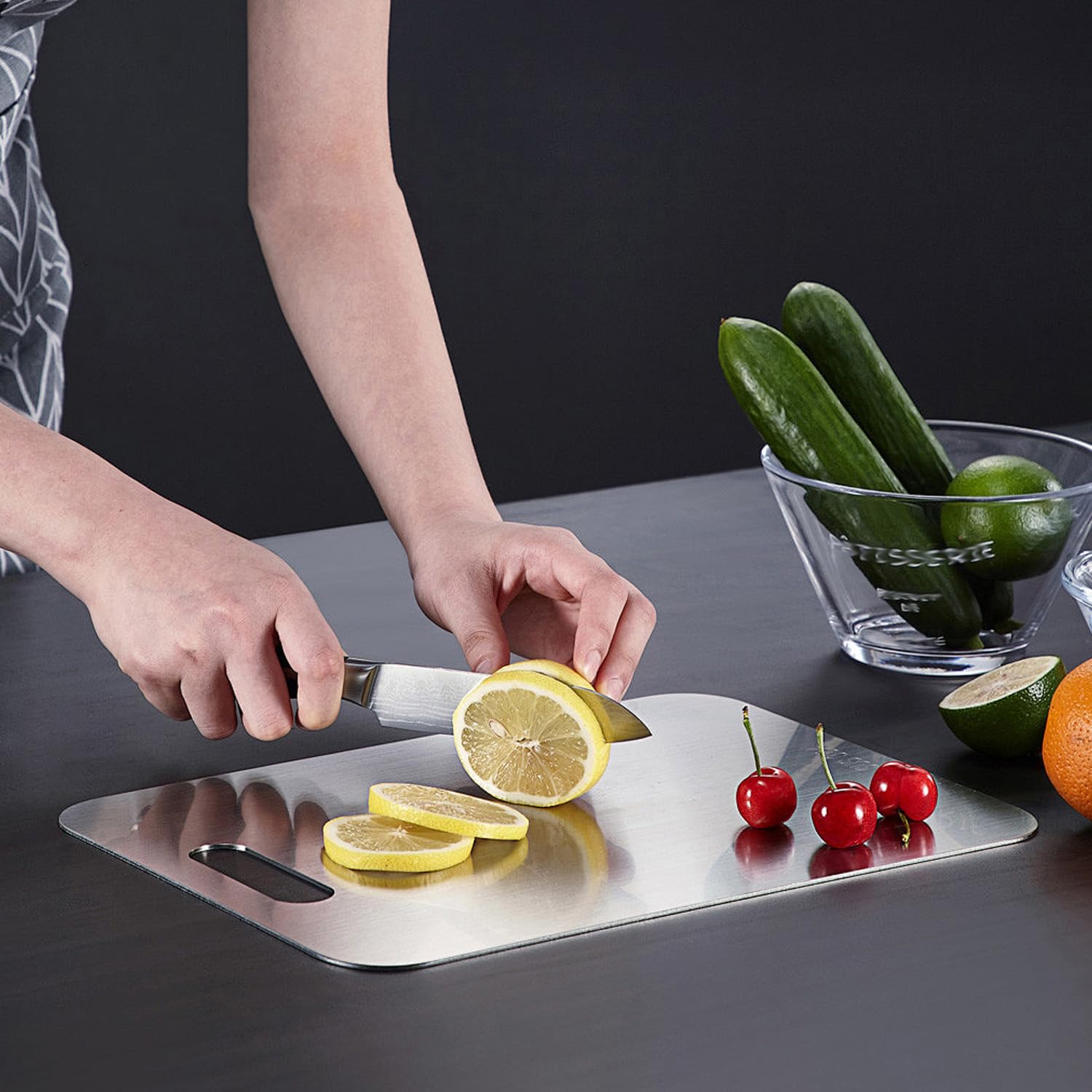 2-Pack Stainless Steel Cutting Board for Kitchen, Double-Sided Food-Grade 304 Chopping Board, Large for Meat, Small for Vegetables & Fruit, BPA-Free, Dishwasher Safe, Durable