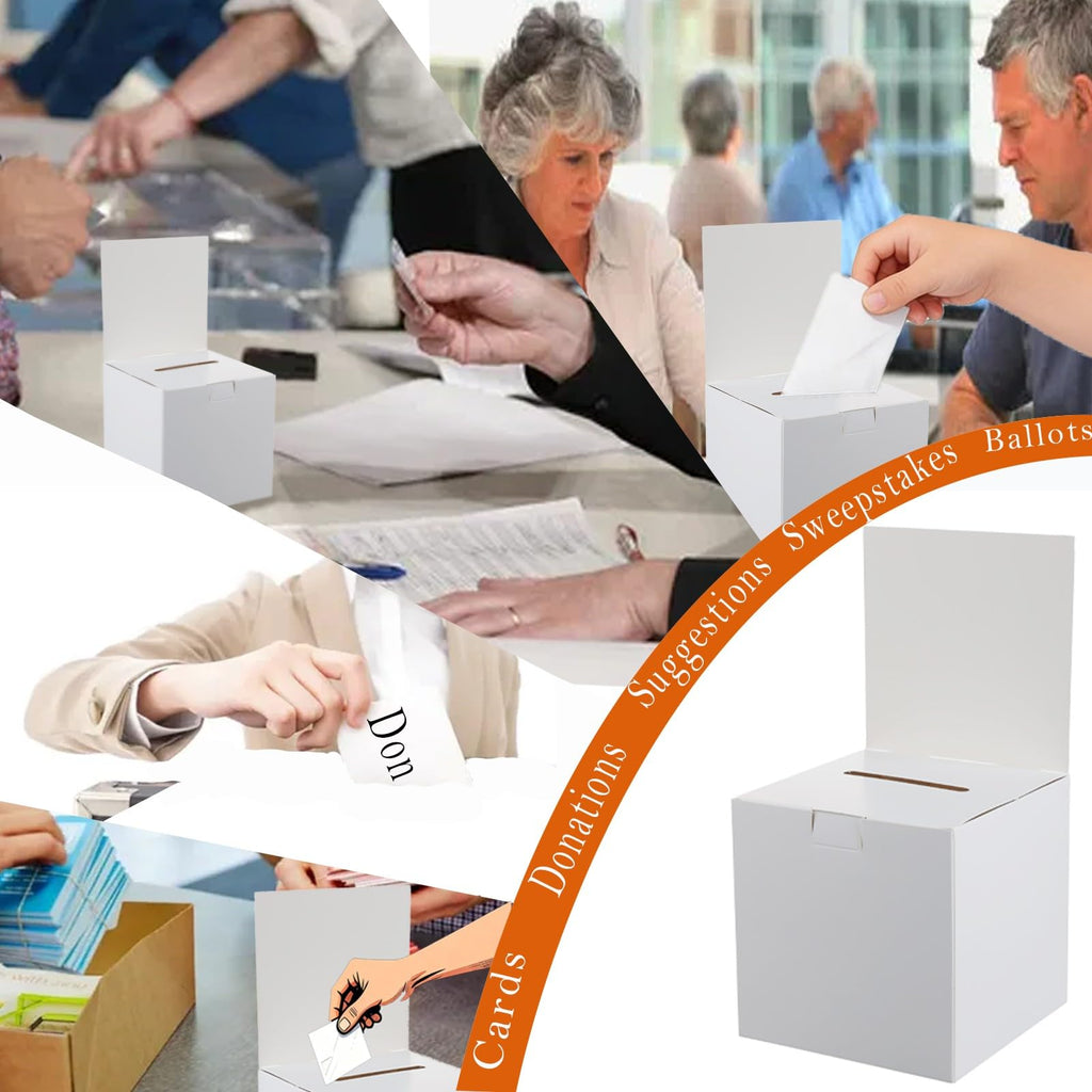 24 Pack Raffle Ticket Box - White Ballot Box with Slot 6 x 6 x 6 Inches Raffle, Cardboard Suggestion Removable Header Donation Boxes for Fundraising Collecting Business Card Voting Contest