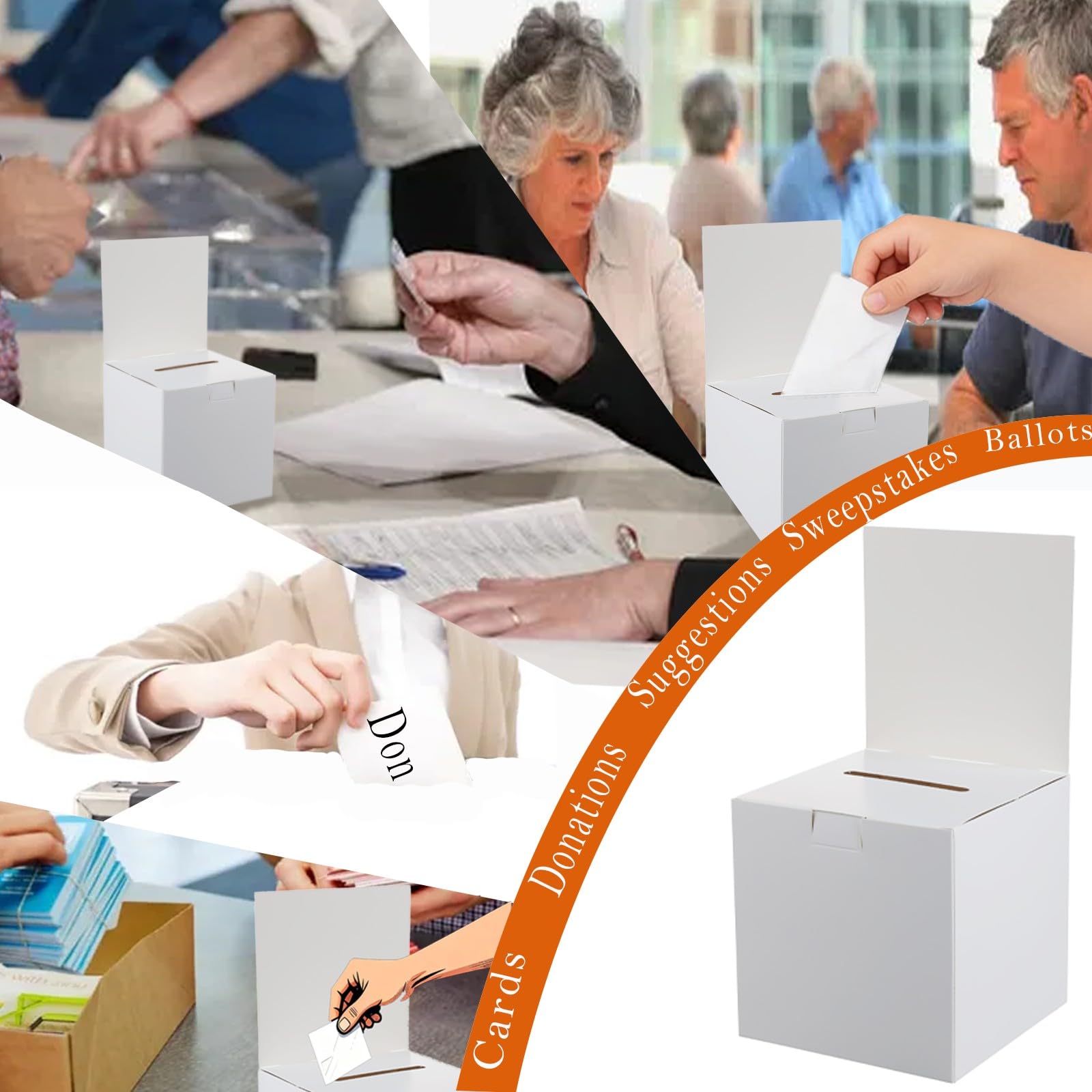 24 Pack Raffle Ticket Box - White Ballot Box with Slot 6 x 6 x 6 Inches Raffle, Cardboard Suggestion Removable Header Donation Boxes for Fundraising Collecting Business Card Voting Contest