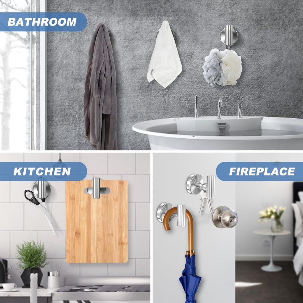 stusgo 6 Packs Silver Towel Hook for Bathroom Wall, Drilling Coat Towel Holder, Matte Silver Finish Robe Hooks, Stainless Steel Towel Hooks for Hanging, Bathroom Hooks Drilling