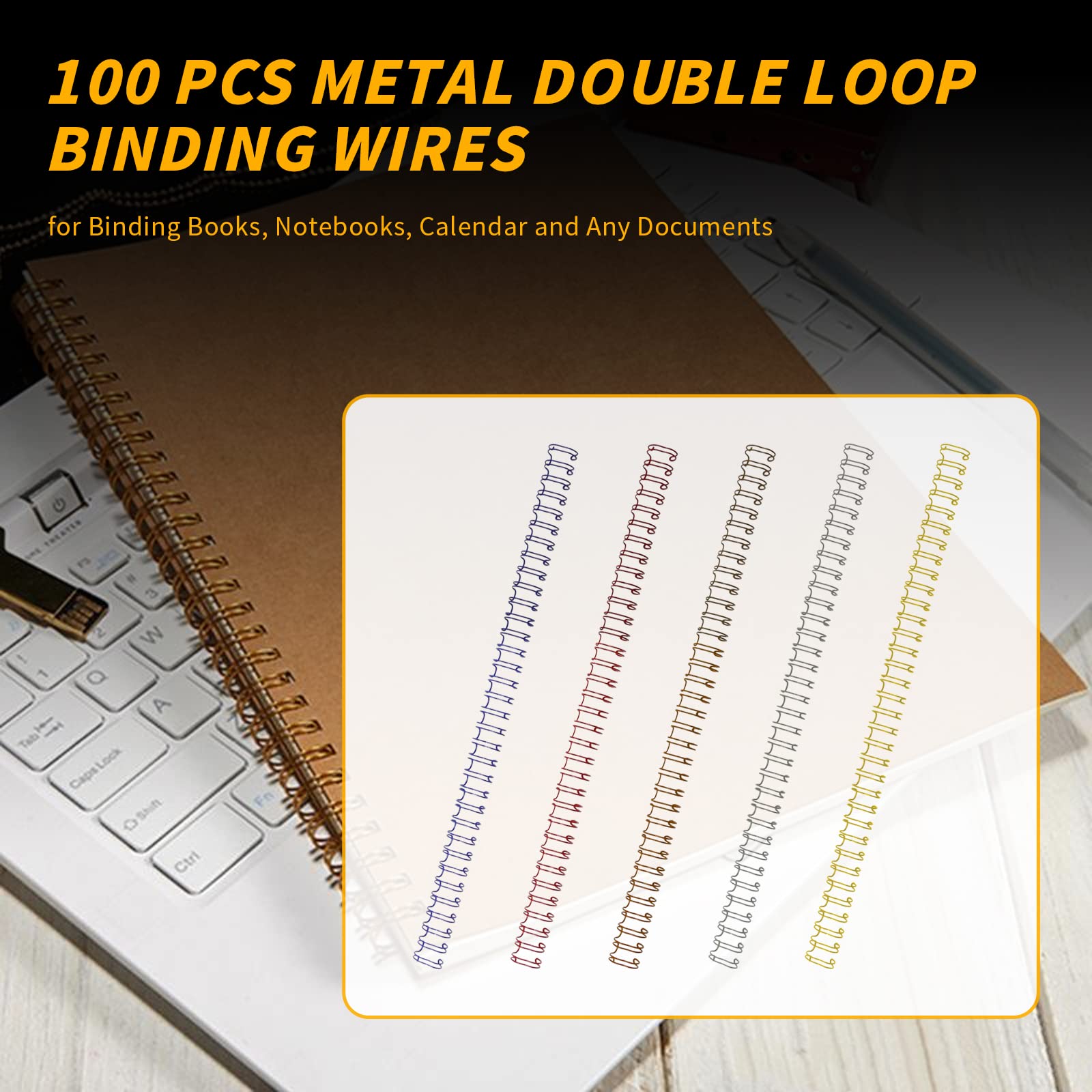 Aynaxcol 100 Pack Metal Twin Loop Binding Wire Coils, 32-Loop, 3/8" Mixing Color Double Loop Wire Binding Rings Wire, 3:1 Pitch, Multi Color Binding Spirals 10mm