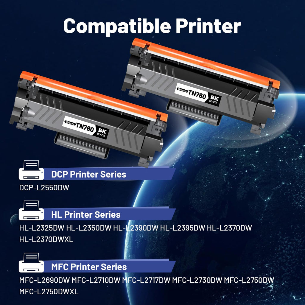 (with Chip) Compatible Toner Cartridges for Brother TN760 TN 760 TN-760 TN730 Toner Replacement for DCP-L2550DW HL-L2390DW MFC-L2710DW HL-L2370DW MFC-L2750DW HL-L2390DW HL-L2350DW Toner, 2-Pack