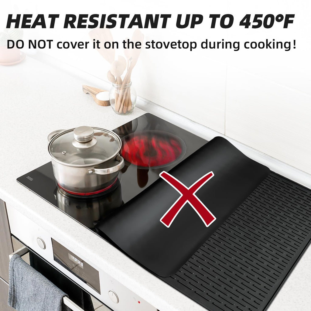 LOPNUR Thick Electric Stove Cover for Stove Top, 29.9"x20.9" Silicone Stove Mat for Glass Top Stove Cover, Heat Resistant Induction Cooktop Protector, Non-Slip Kitchen Glass Cooktop Protector, Black