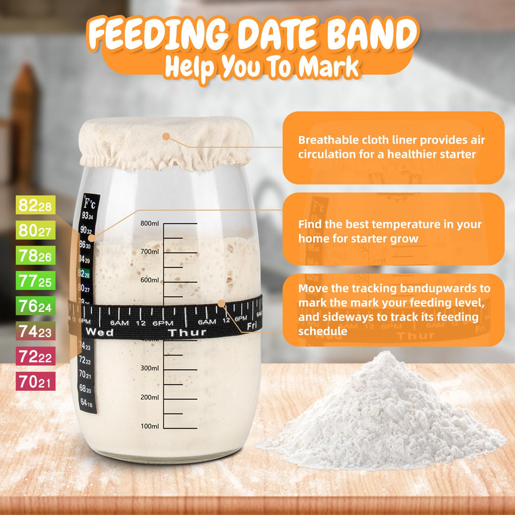 Complete Sourdough Bread Starter Kit with 35OZ Jar, All-in-One Sourdough Starter Kit, 2 Silicone Proofing Baskets, Non-Stick Baking Mat & 15-Piece Baking Tools Set - Includes Dough Scraper, Lid & More
