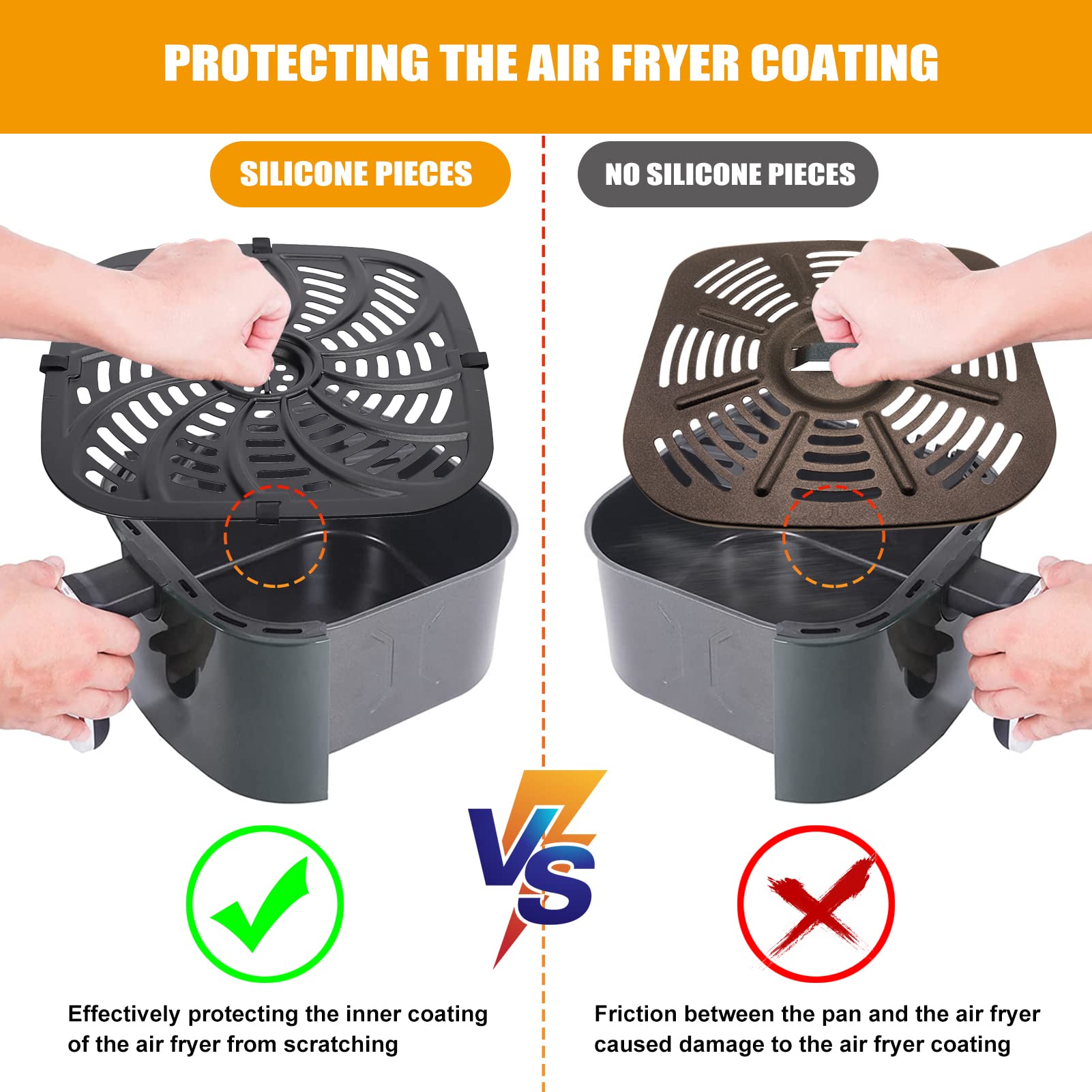 Air Fryer Grill Pan for Chefman TurboTouch Easy View Air Fryer 8 QT, Food Grade Non-Stick Air Fryer Accessories Replacement Tray Rack Parts Grill Crisper Plate with Rubber Bumpers, Dishwasher Safe