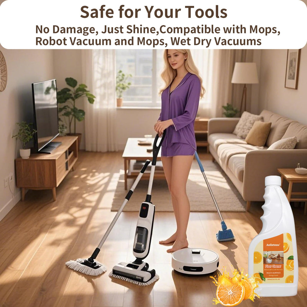 Robot Mop Cleaning Solution Concentrate Compatible with Robot Vaccum, Wet Dry Vacuums, for Roborock, Tineco, Dreame, Narwal, Shark, Bissell Mops, 1L, Dilution Ratio 1:200, Orange Scent
