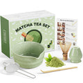 Matcha Whisk Set, 5 Pcs Ceramic Matcha Set Includes Bowl with Spout, Whisk, Holder, Bamboo Scoop and Sifter, Matcha Tea Kit for Matcha Lovers, Ideal Gift for Christmas, Birthday, Green