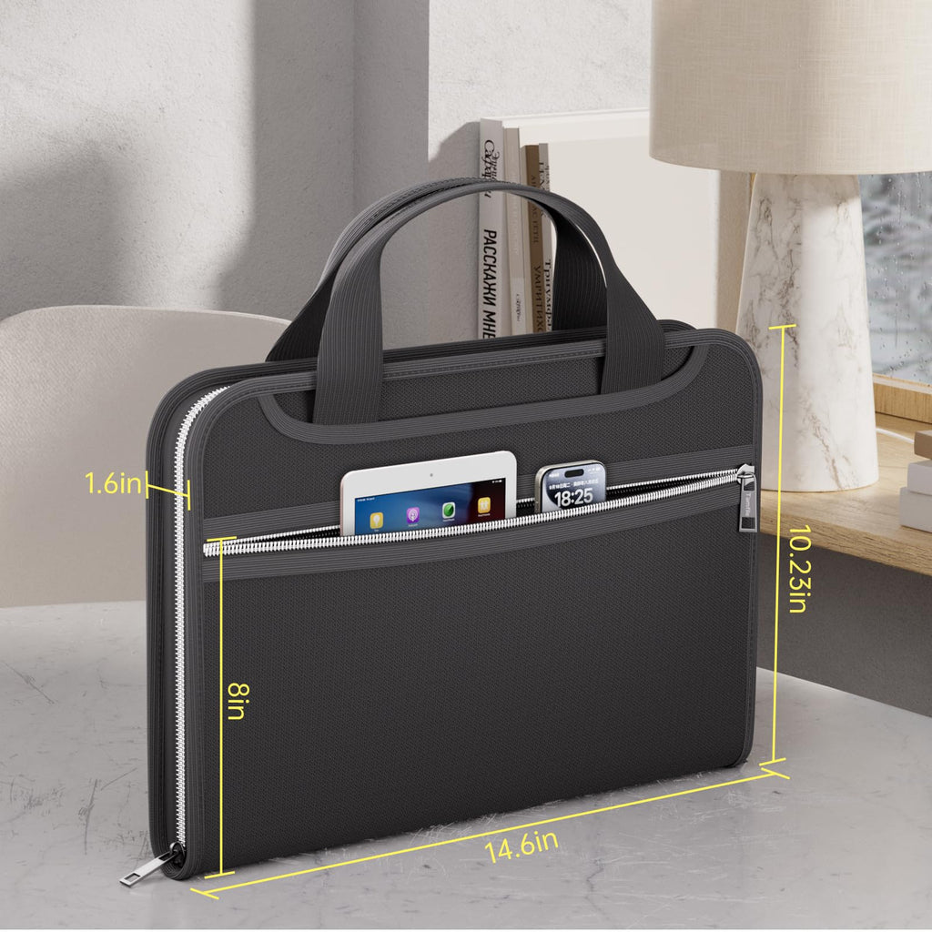 Tamfile Fireproof Accordion File Organizer with Handle, 13 Pocket Expanding File Folder with Zipper & Labels, File Folder with Multi-Pockets Paper Organizer Folder for Letter A4 Files