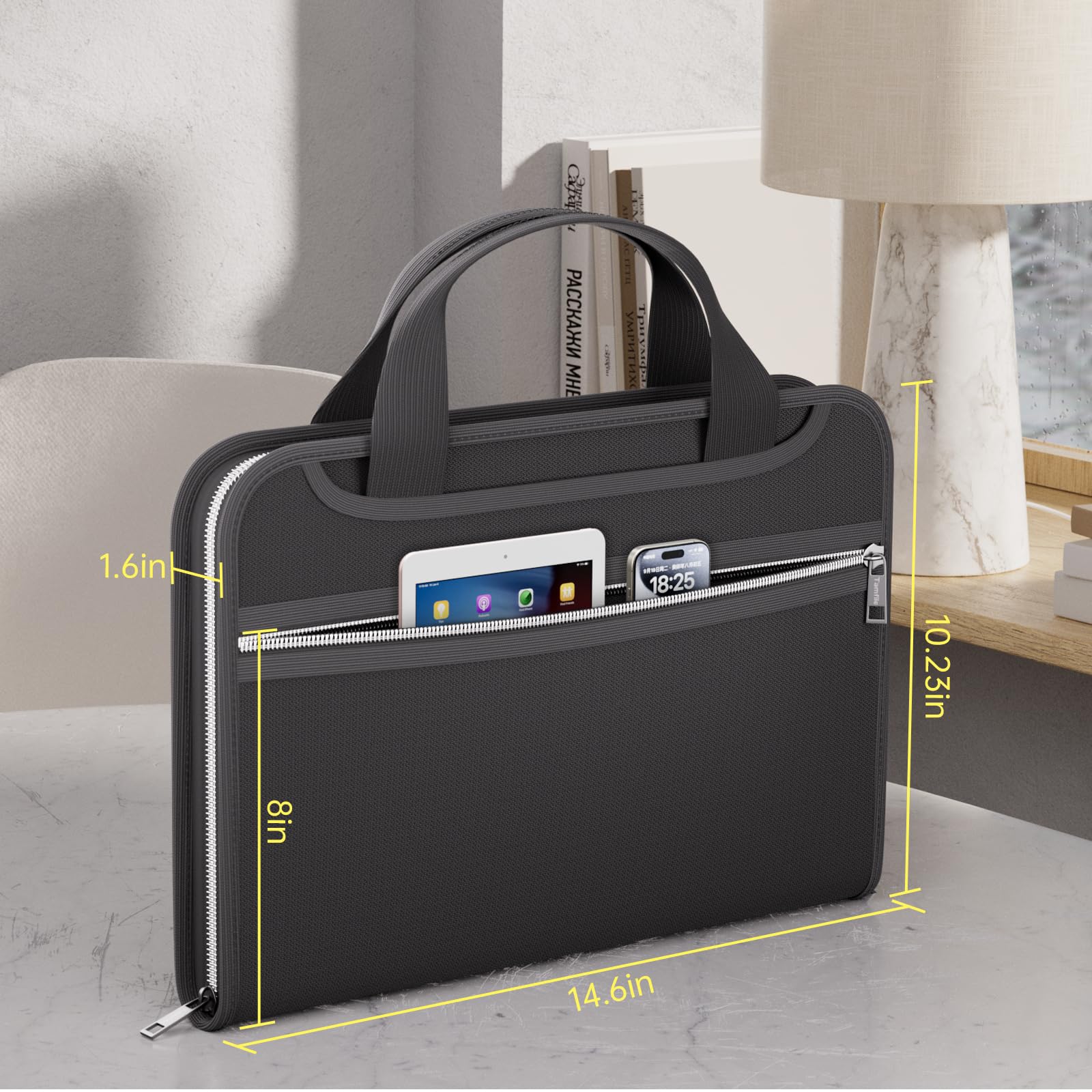 Tamfile Fireproof Accordion File Organizer with Handle, 13 Pocket Expanding File Folder with Zipper & Labels, File Folder with Multi-Pockets Paper Organizer Folder for Letter A4 Files