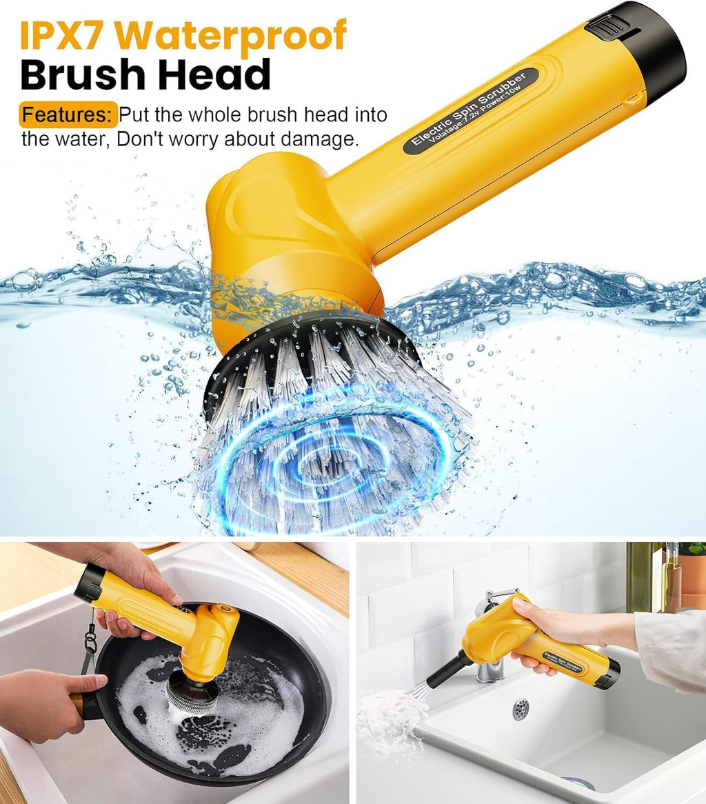 Qimedo Electric Spin Scrubber, 5000mAh Power Handheld Scrubber with 2 Replaceable Batteries & 5 Heads, Household Cordless Cleaning Brush with Display for Kitchen, Sink, Dish, Window & Grout