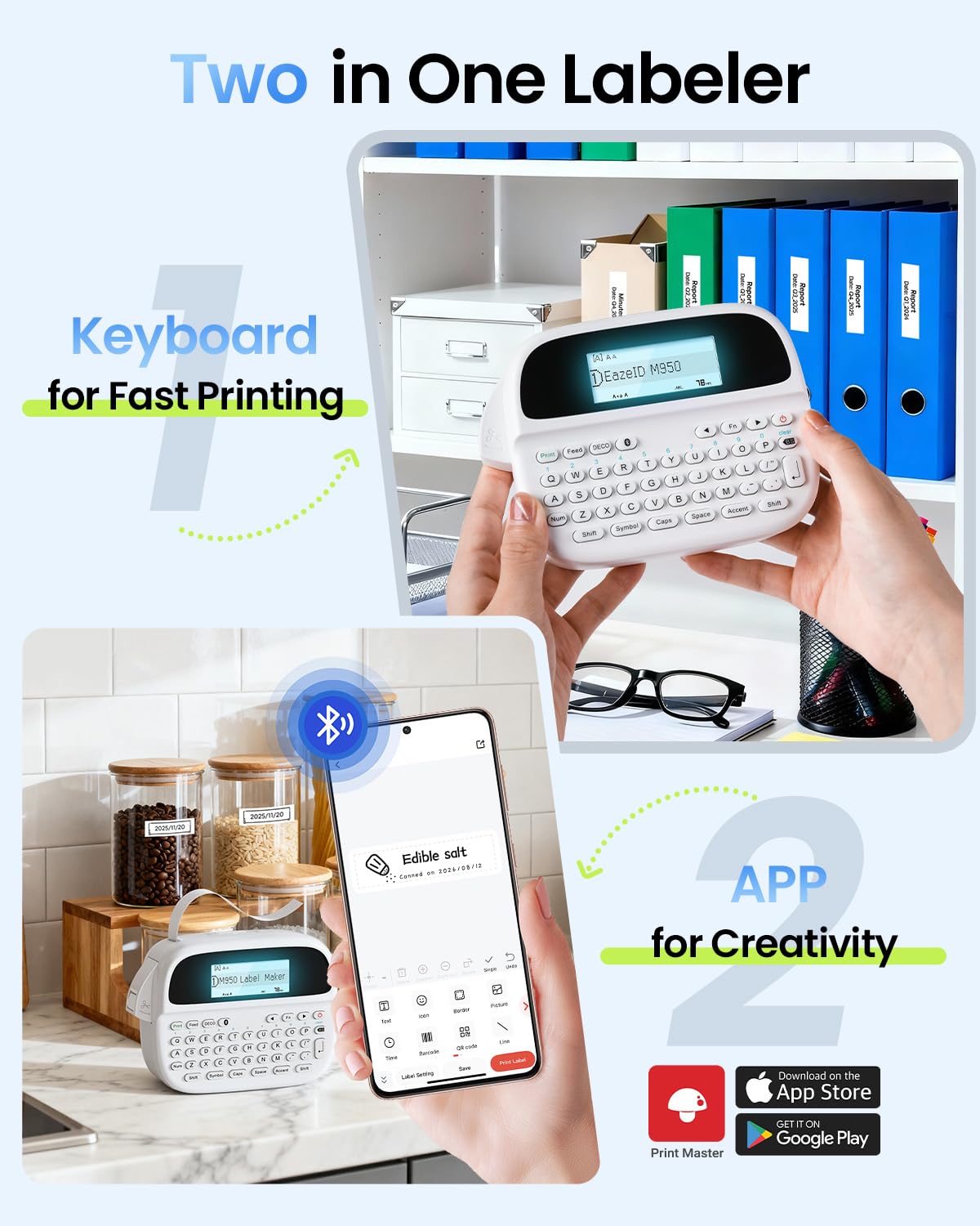 Mini Bluetooth Label Maker, Rechargeable Label Maker Machine with Tape-Waterproof, Portable Labeler with QWERTY Keyboard & Backlit LCD, for Kitchen Classroom Teacher Kids
