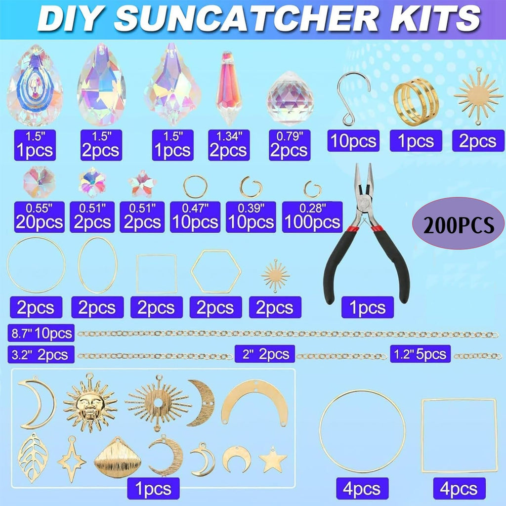Paifeancodill Crystal Suncatcher Kits, 200 Pcs DIY Sun Catchers Making Hanging Chandelier Crystals Prisms Parts Rainbow Maker Pendants DIY Sun Catchers Beads Indoor Window Garden Decor (Silver)
