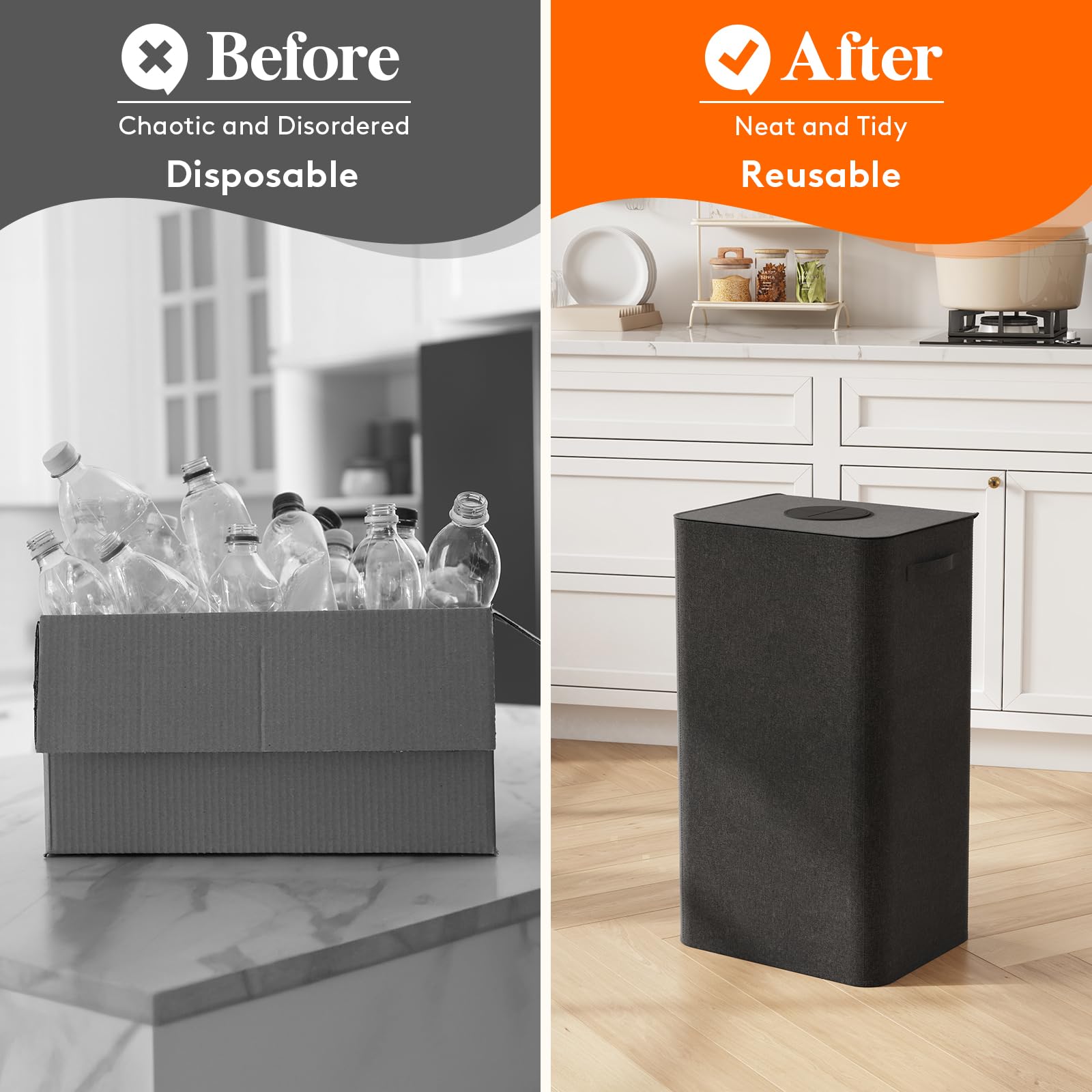 Lifewit 100L Recycling Bin for Kitchen, Large 26 Gallon Recycle Bin with Lid and Reusable Inner Bag, Tall Indoor Home Storage Can for Bottle Can Plastice Paper Glass Stickers, Dark Gray
