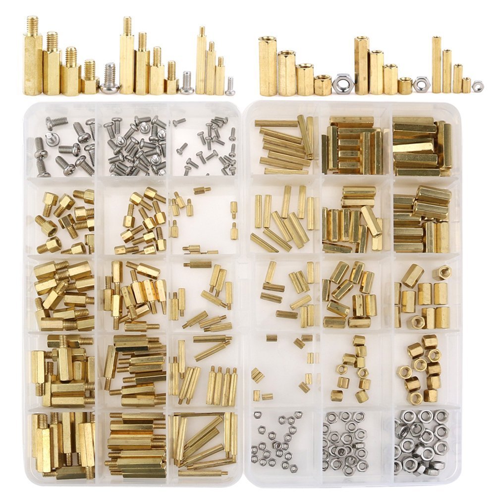 Hilitchi 360pcs M2 M3 M4 Male Female Brass Spacer Standoff Screw Nut Assortment Kit