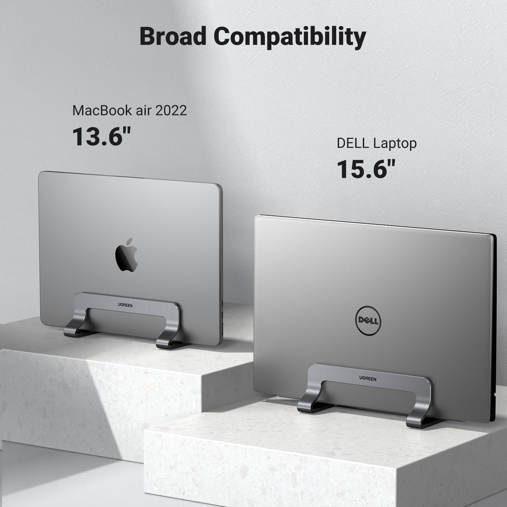 UGREEN Vertical Laptop Stand Holder Mount for Desk, Riser Adjustable Aluminum Compatible with MacBook Pro Air, Ideapad, Surface Book, Chromebook Up to 15.6inch, Grey
