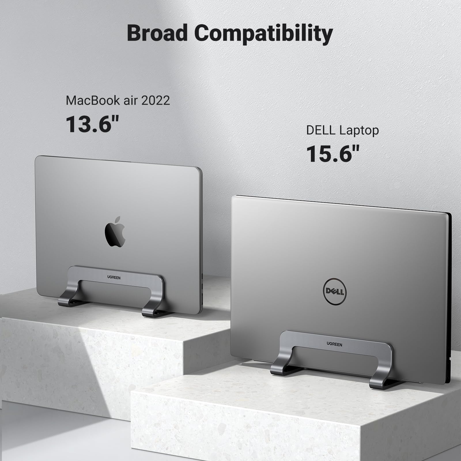 UGREEN Vertical Laptop Stand Holder Mount for Desk, Riser Adjustable Aluminum Compatible with MacBook Pro Air, Ideapad, Surface Book, Chromebook Up to 15.6inch, Grey