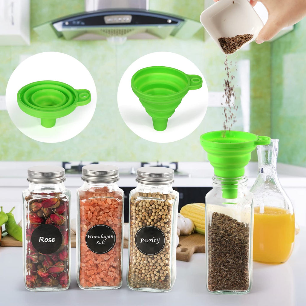 16 Pack 8oz Glass Spice Jars,Clear Square Seasoning bottles with Silver Caps and Shaker Lids,40pcs Black Labels,1 Funnel and 1 Brush for Kitchen Storage