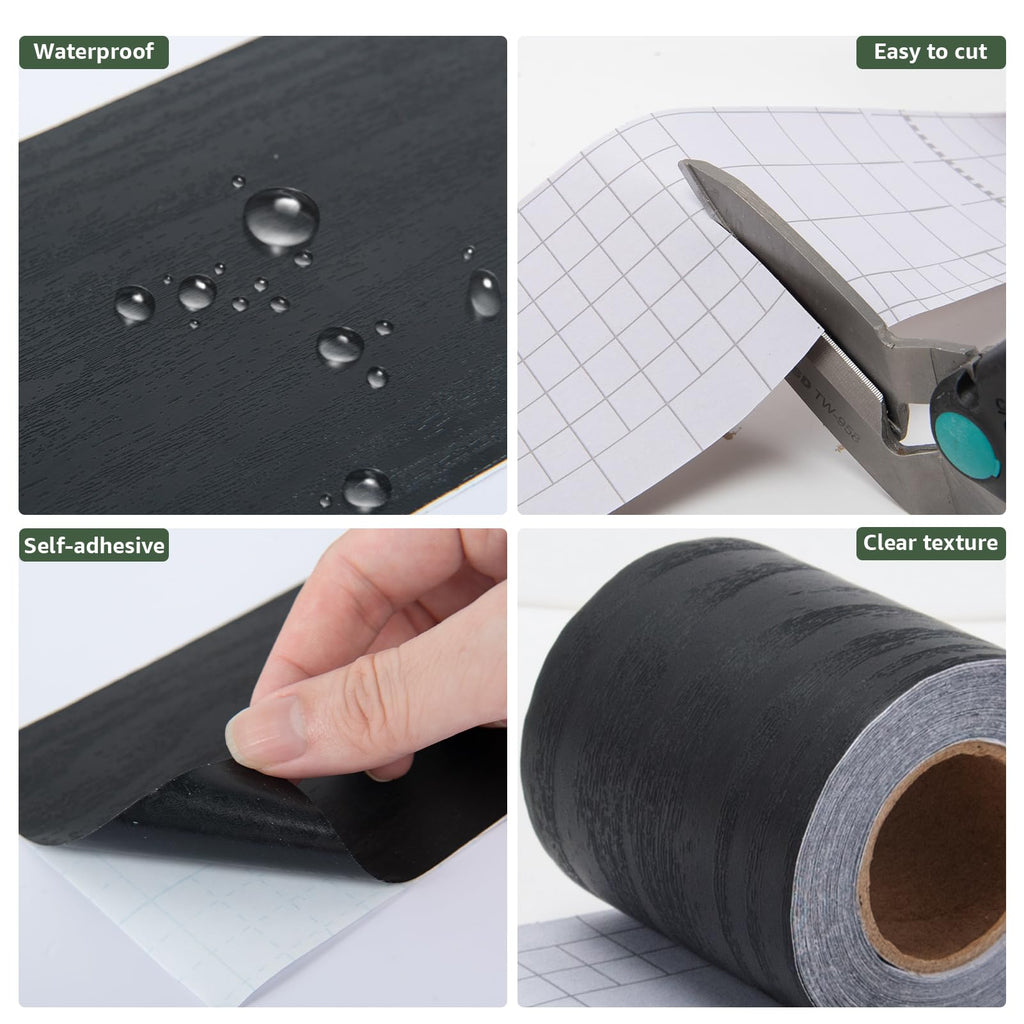 LONGKING 32ft x 4.2in Black Mirror Tape Border, Peel and Stick Mirror Border for Bathroom, Waterproof PVC Wallpaper, 393x4.2 in