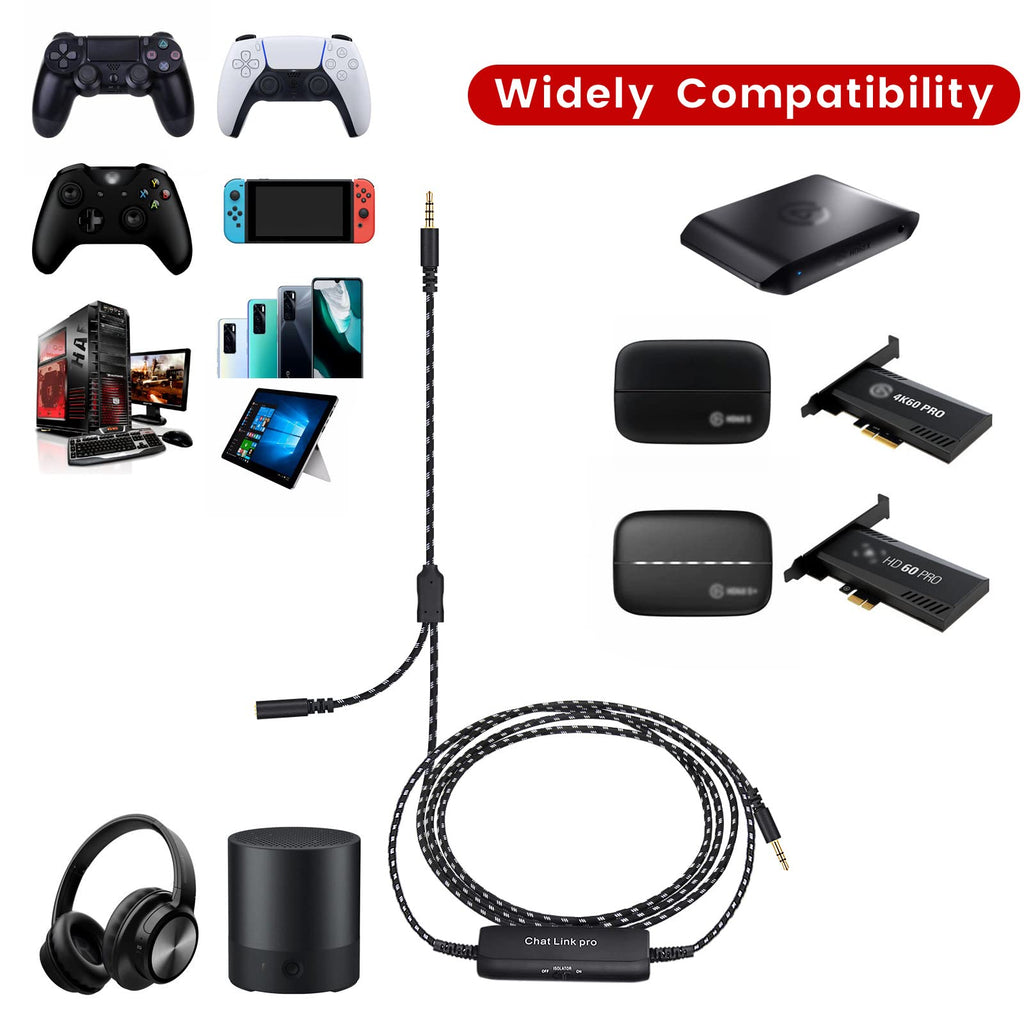 HD60 S+ Chat Link Pro Cable Replacement for Elgato HD60 X, HD60PRO Capture Card, Chat Adapter Compatible with Xbox One, Switch and PS5, with in-line Isolator