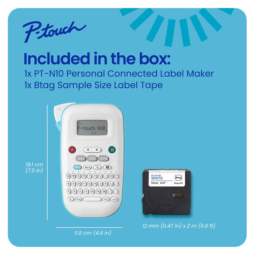 Brother P-Touch Label Maker with Tape PT-N10 - Personal Desktop - Thermal Labeling Machine ptouch