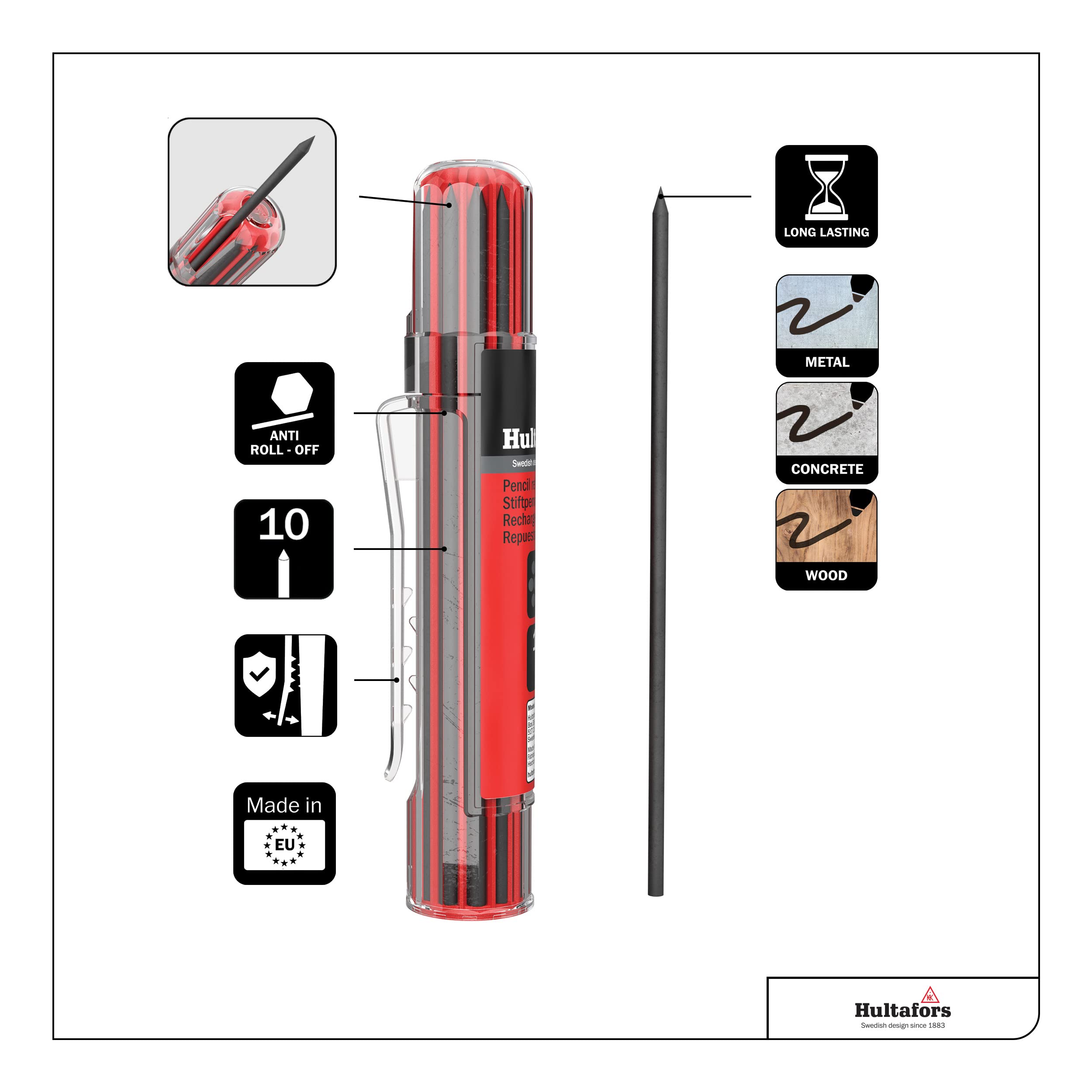 Hultafors Tools 650110 Dry Marker Refills HRD G*, Graphit