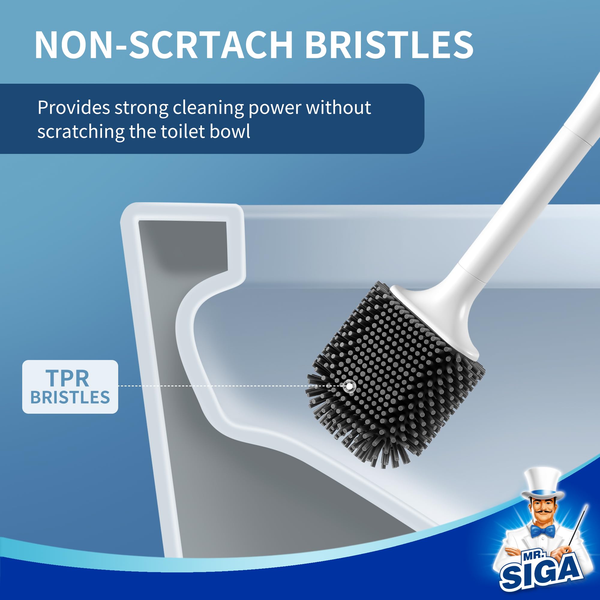 MR.SIGA Toilet Brush and Holder Set, Wall Mounted, Compact, White, 1 Pack