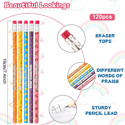 120 Pcs Wooden Pencils with Eraser Bulk, Scented Inspirational Pencils Student Colorful Fruit Pencils Cute HB Pencils Wood Graphite Pencil for Girls Kids Boys School Students Gifts Supplies