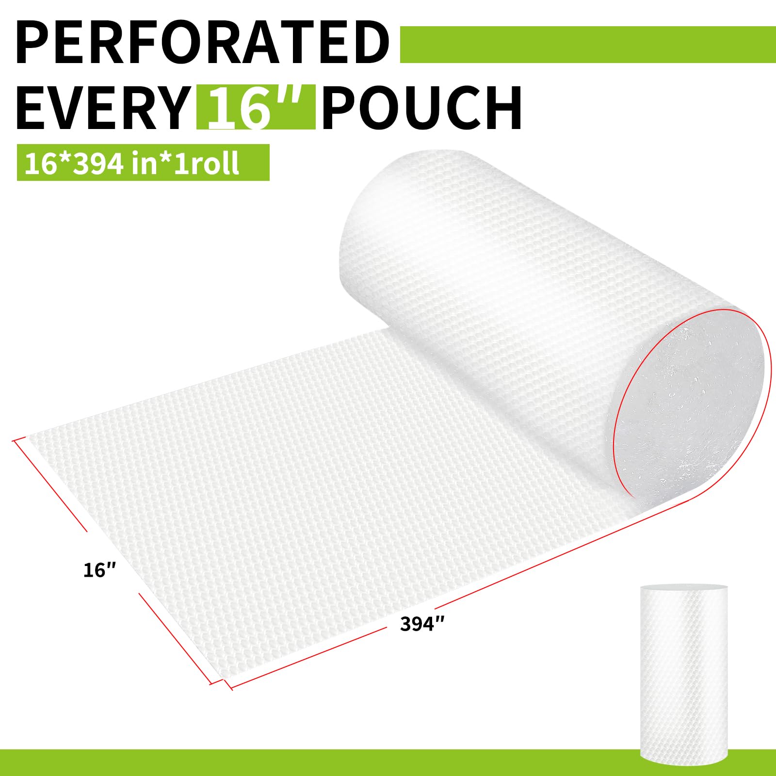 High-PQ Lightweight Bubble Cushioning Wrap Roll, Nylon Bubble Cushioning Rolls, Fragile Packing Supplies for Shipping, Mailing and Moving Packing Supplies(1 Roll 16"X394'')